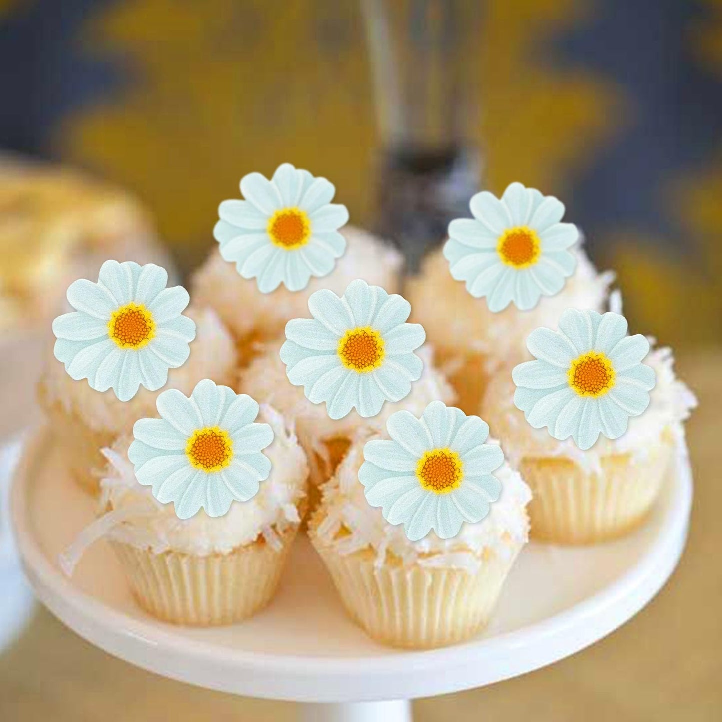 40Pcs Edible Daisy Cupcake Toppers Edible Wafar Paper Spring Bridal Engagement Baby Shower Birthday Party Drink Toppers Annivers