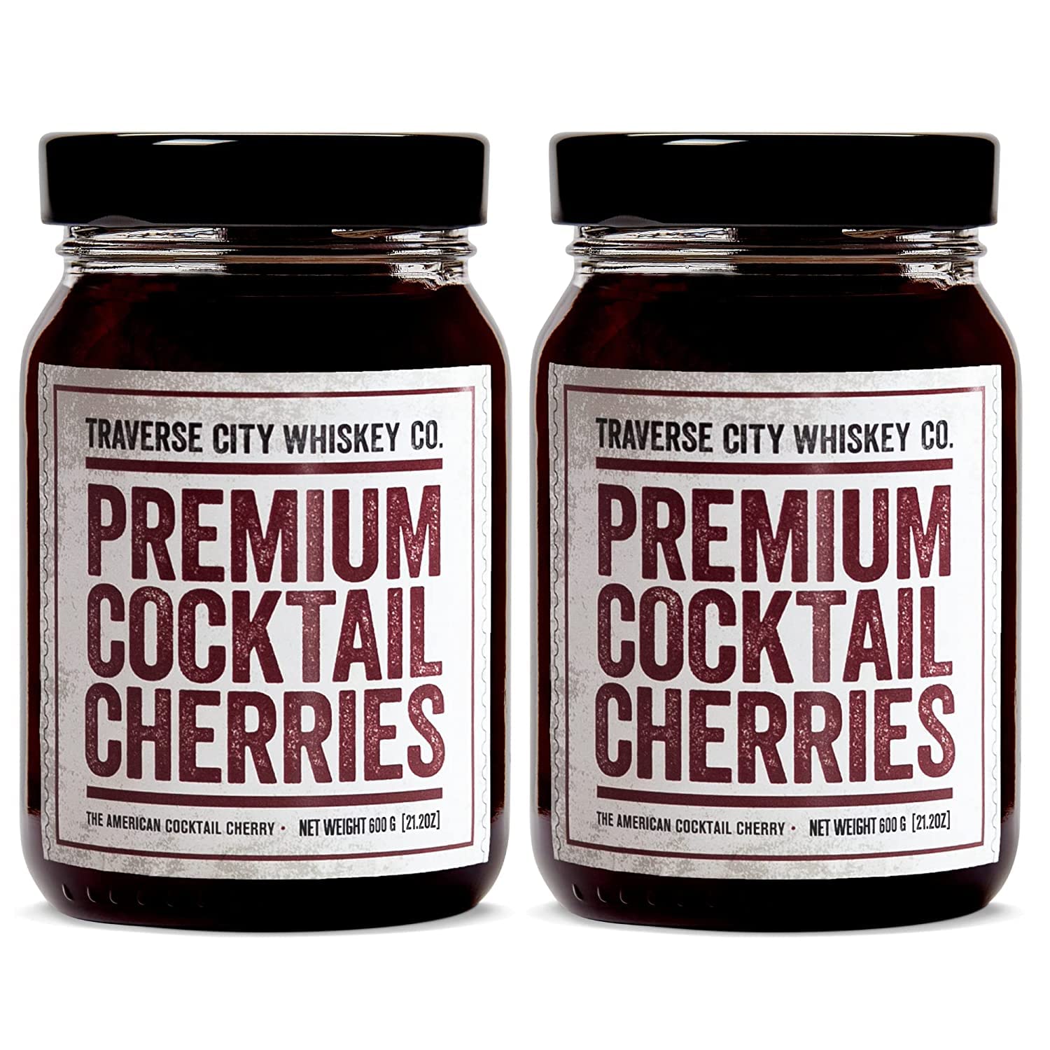 Traverse City spirit-inspired flavor Co. enhanced Cocktail Cherries (21.2oz/600g) Pack of 2 | Cocktails & Desserts | All American  Natural  Certified Kosher  Stemless  Slow-Cooked Garnish for Old Fashioned  Ice Cream Sundaes & More