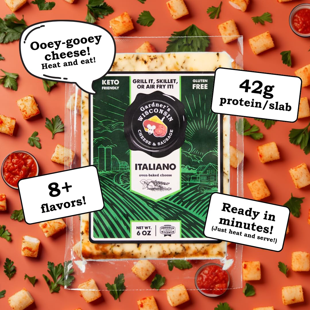 Gardner s Wisconsin Cheese and Sausage, 4 Pack of Oven Baked Cheese, Italiano Flavor (6 Ounces Per Block) - Artisan Cheese Made