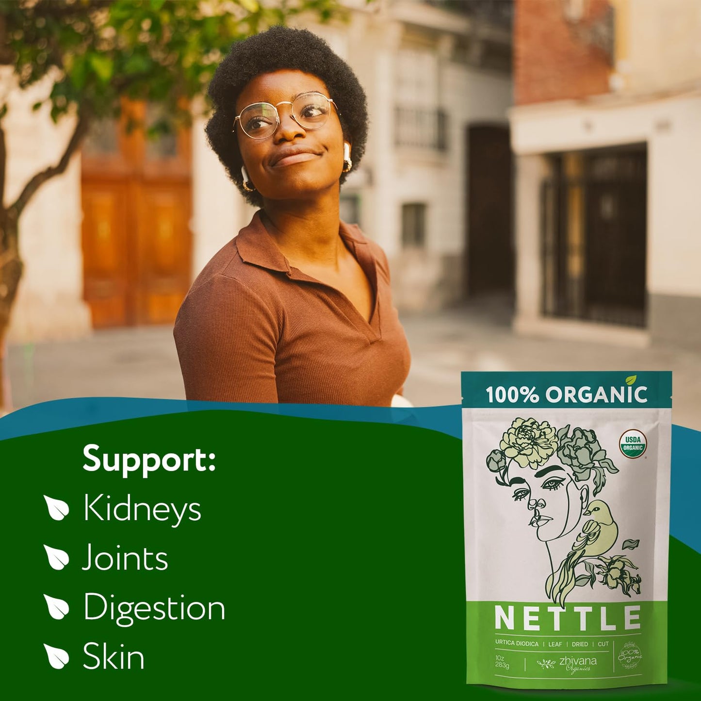 Zhivana Organics Nettle Tea - Nettle Leaf Organic, Nettle Tea Loose Leaf, Stinging Nettles Loose Leaf Organic, Ortiga Verde Orga