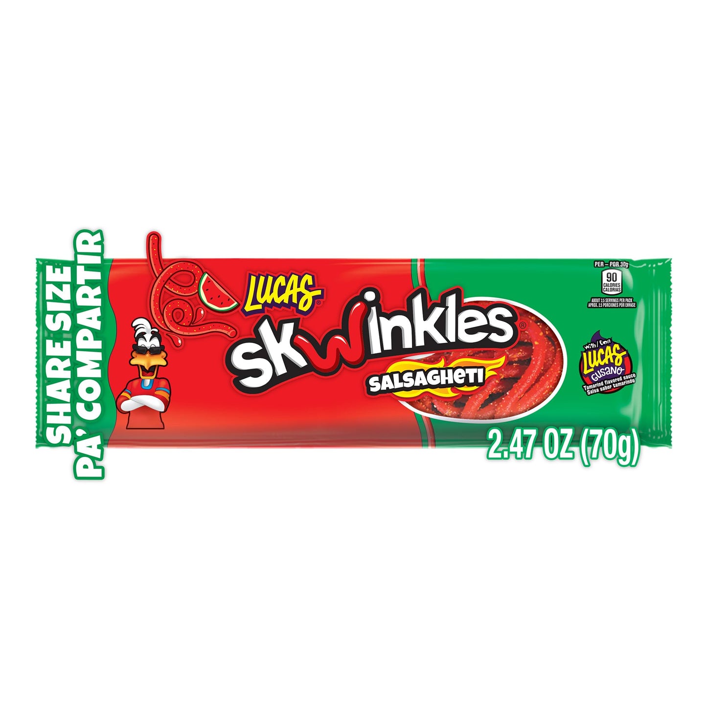 Lucas Salsagheti Watermelon Flavored Sweet & Hot Candy Strips and Tamarind Flavored Sauce, King Size 2.4 oz - 6 Pieces Pack for