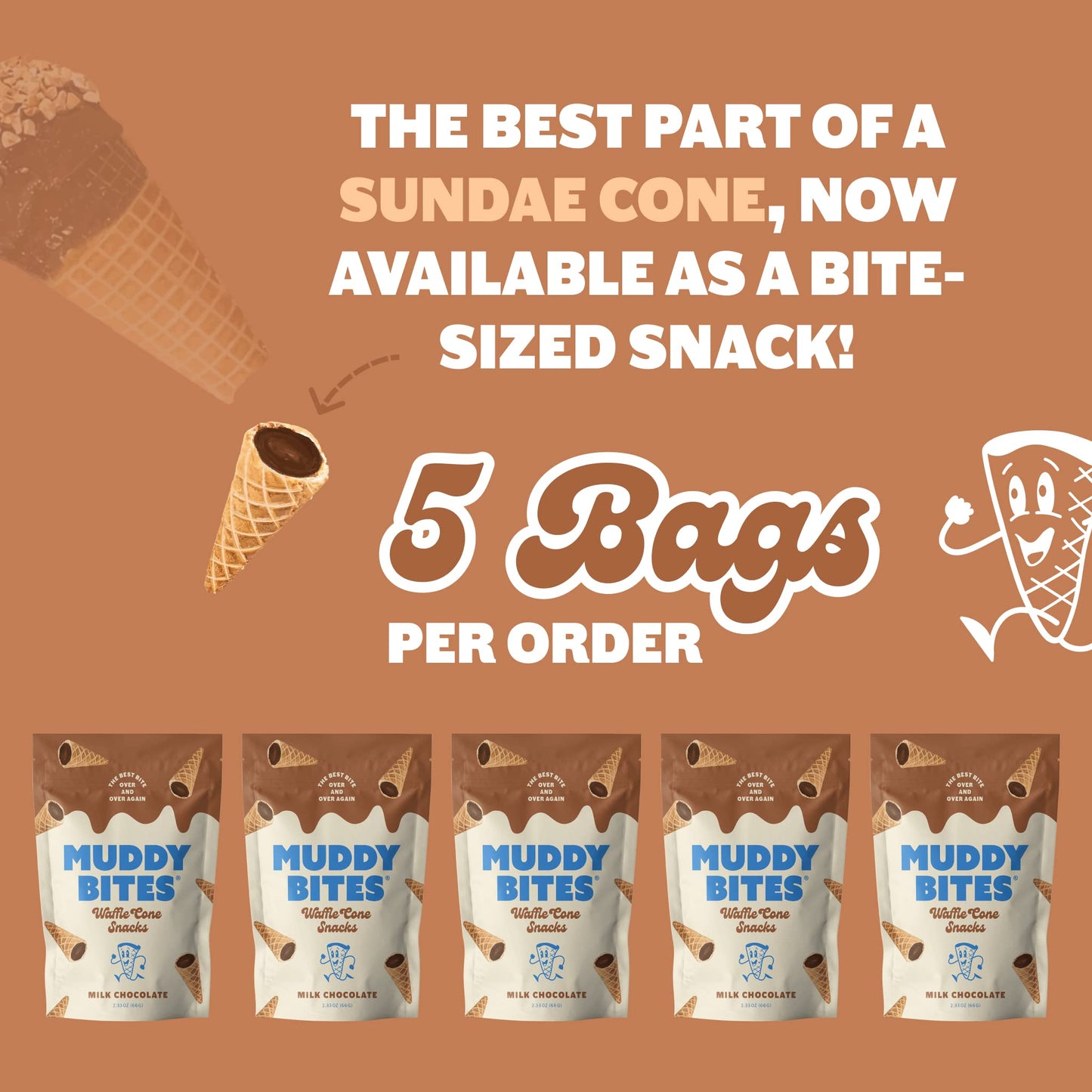 Muddy Bites chocolate Filled Bite Size Waffle cone Snack