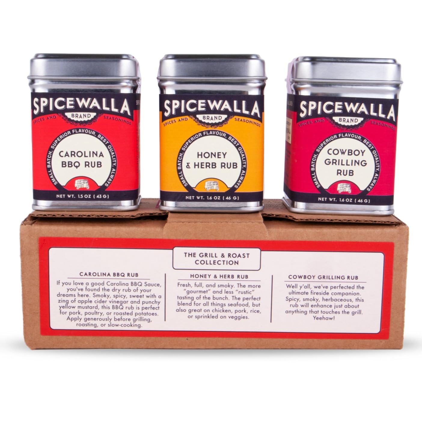 SPICEWALLA Grill Dry Rub 3 Pack | Carolina Pork, Cowboy Grilling, Honey Herb | 3 Piece Assortment for BBQ, Steak, Chicken & Vegetables
