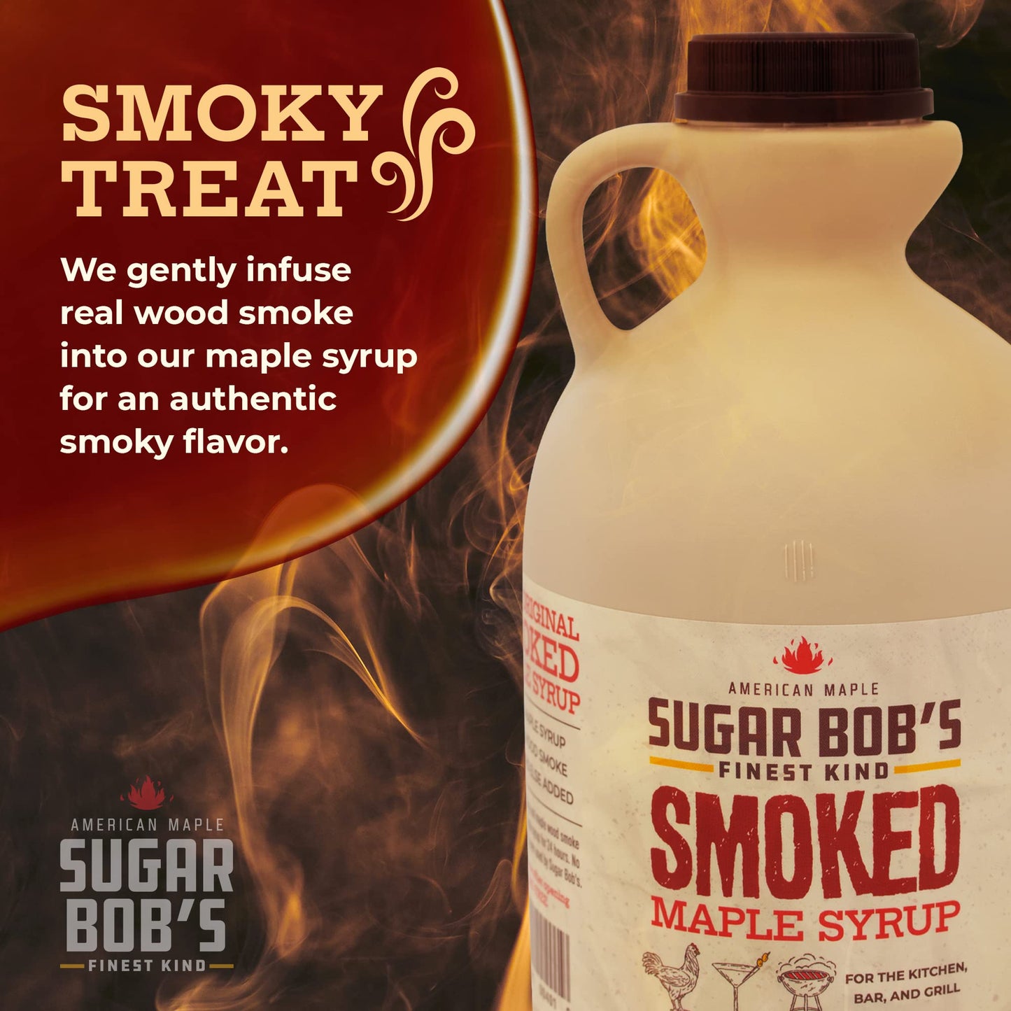 Sugar Bobs Finest Kind Smoked Maple Syrup Glaze 32 fl oz Made in Vermont