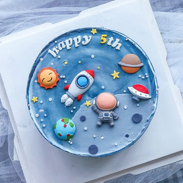 Gallarato Mini Size Blue Space Cake Decoration First Trip Around The Sun Cake Topper Two The Moon Cake Decoration Rocket Cake De