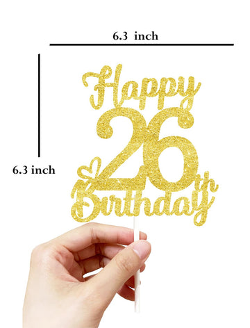 26 Birthday Cake Toppers-Gold Glitter, 26Th Cake Topper For Men,26 Cake Topper For Women, 26Th Birthday Decorations,26Th Birthda