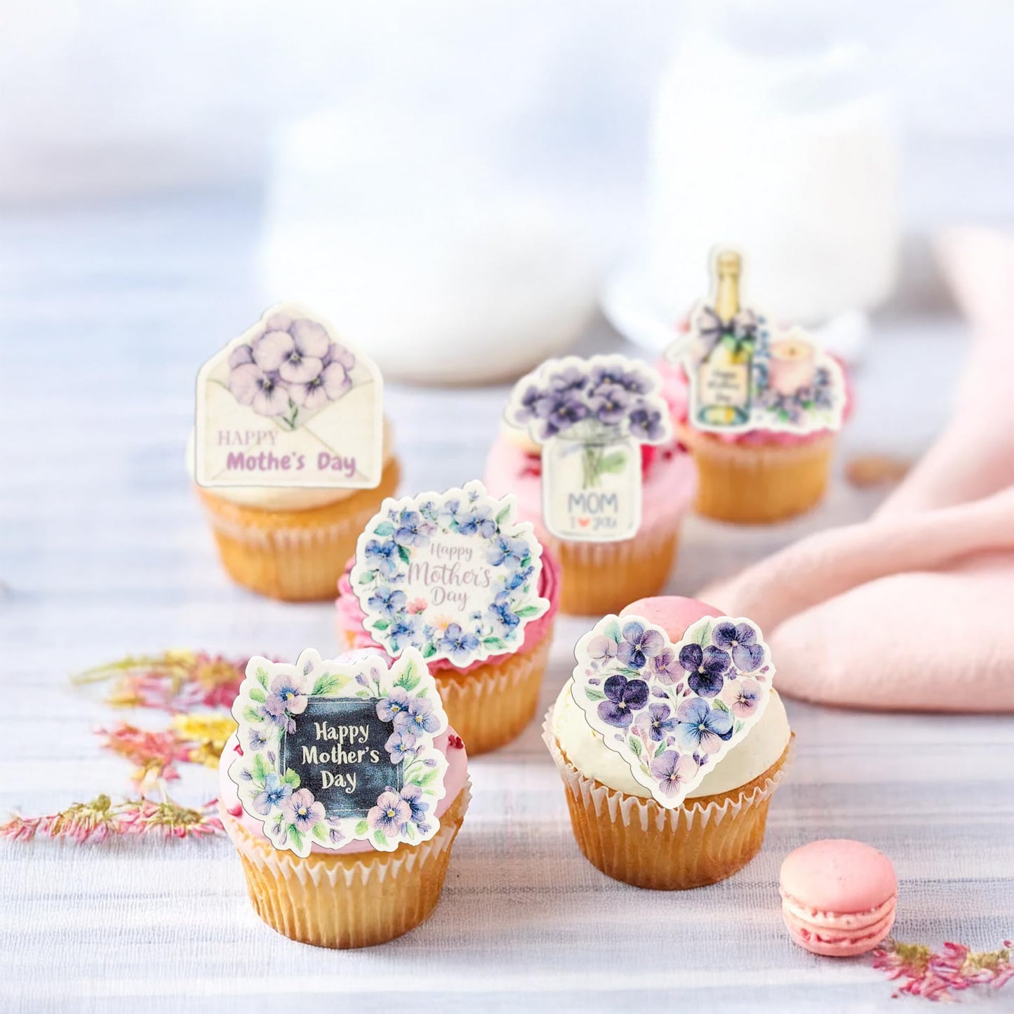 Ephlyn 54Pcs Edible Happy Mother'S Day Cupcake Toppers Heart Love Mom Cake Drink Topper Picks Flowers Cake Decoration For Mom'S