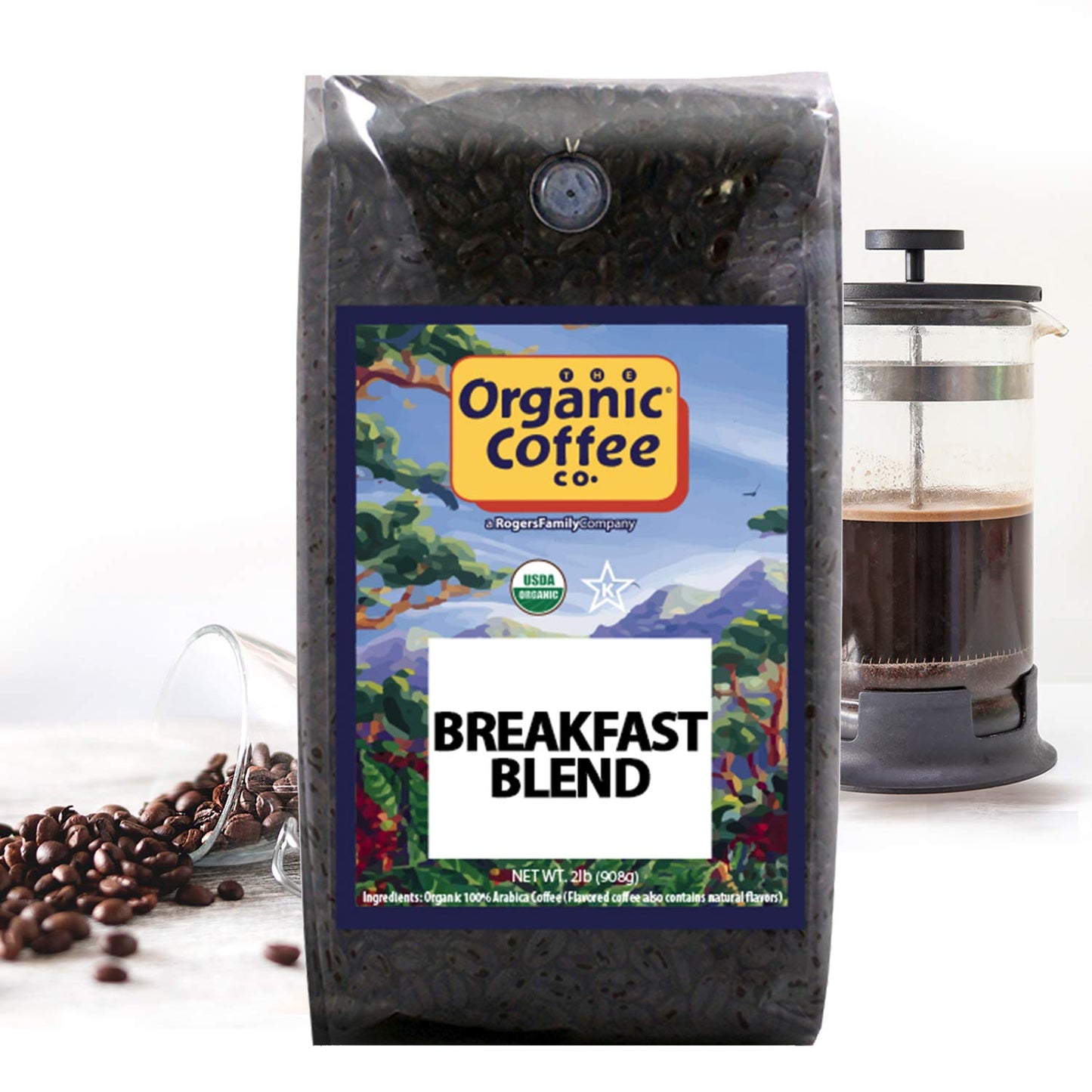 The Organic Coffee Co. Whole Bean Coffee - Breakfast Blend (2Lb Bag), Medium Roast, Usda Organic