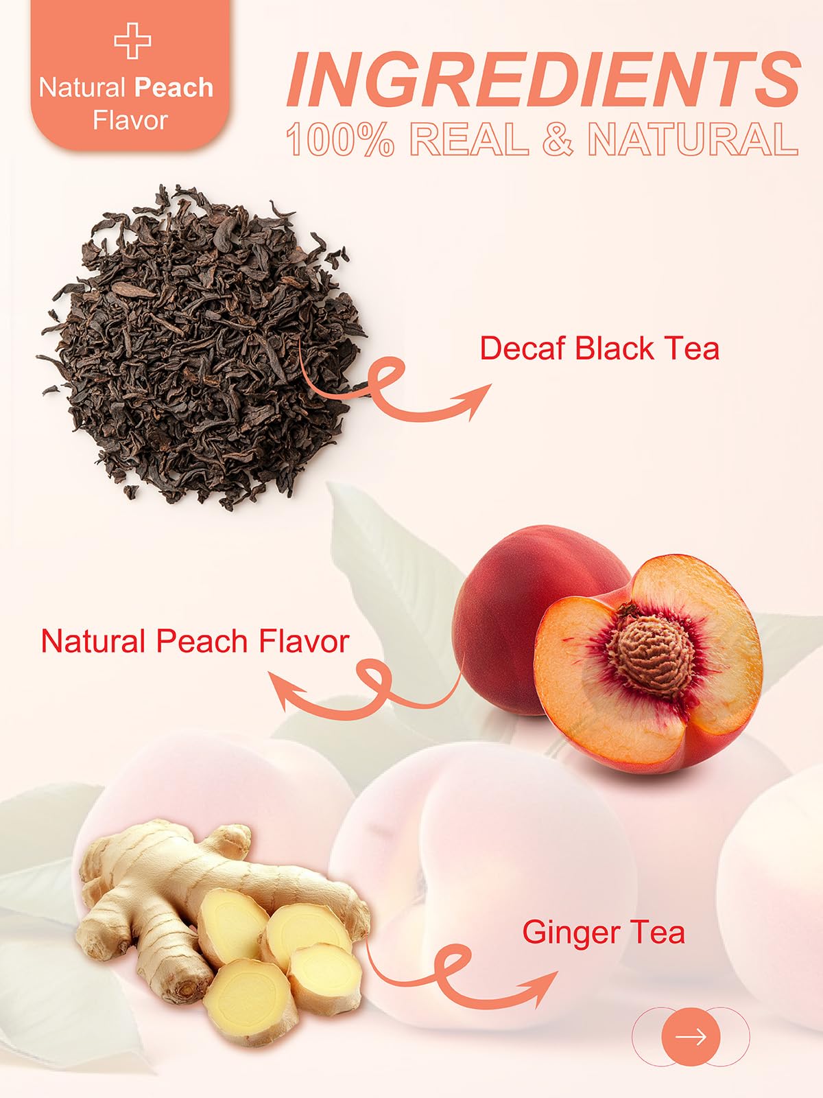 TeeLux Decaf Peach Ginger Black Tea, Smooth & Full-Bodied, 100 Count