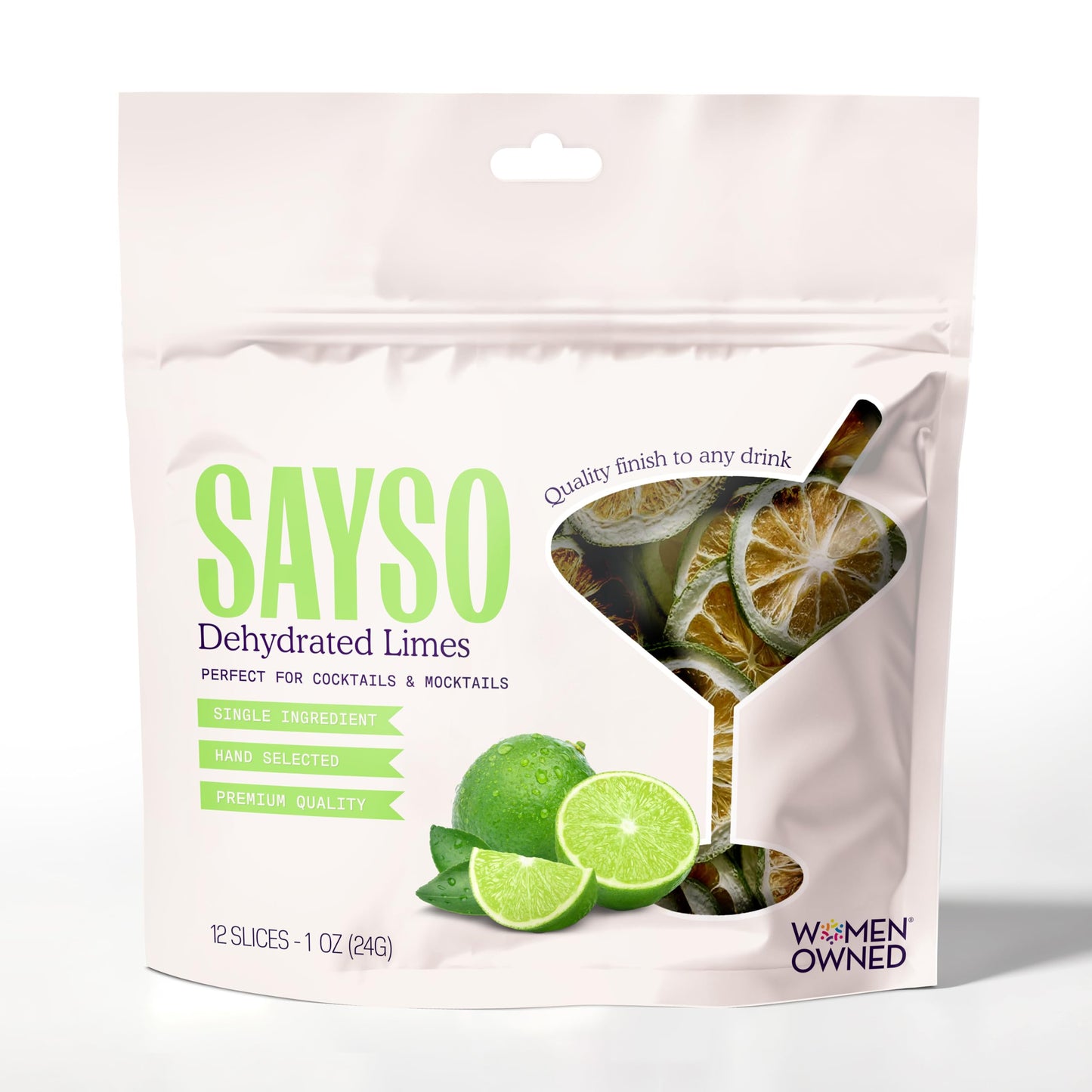 Sayso Dehydrated Limes | Dried Fruit Slices For Mixed Flavor Or Mocktail Garnish For Drinks | Top-Grade Quality Citrus | Single Ingredient  Hand Selected  12 Slices