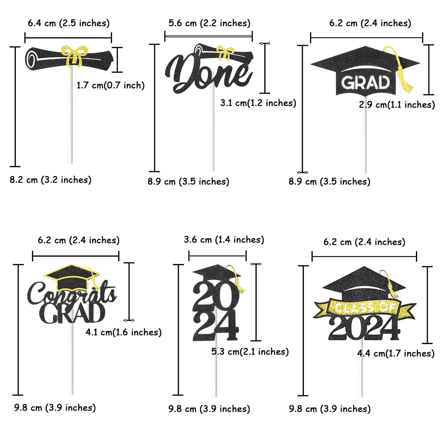 Chewarelly 24 Pack 2024 Graduation Cupcake Toppers Set, Glitter Congrats Grad Cake Decor, Graduation Cake Picks For Senior High