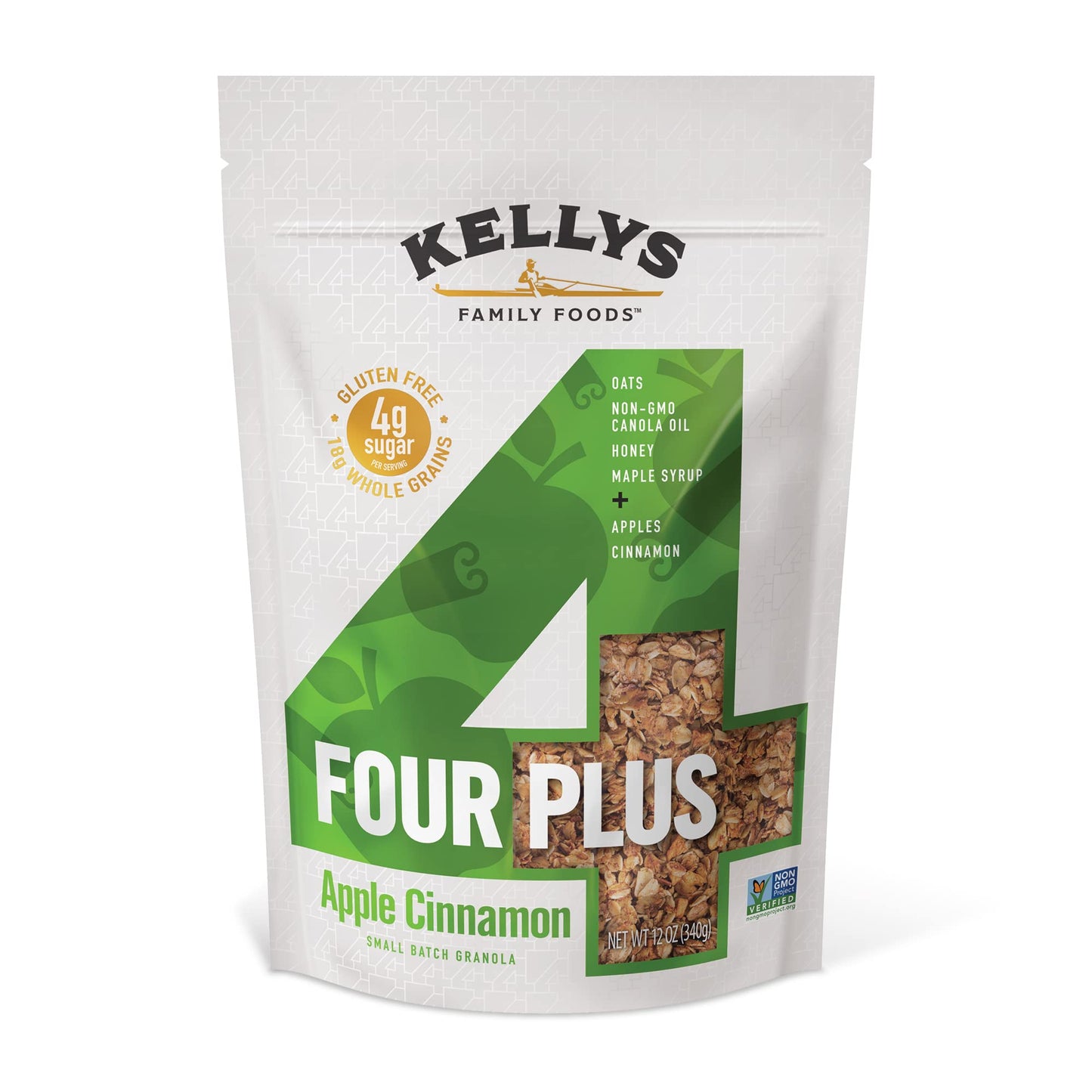 Kellys Four Plus Granola Apple Cinnamon - Non-GMO, Low Sugar, Gluten Free - 12oz