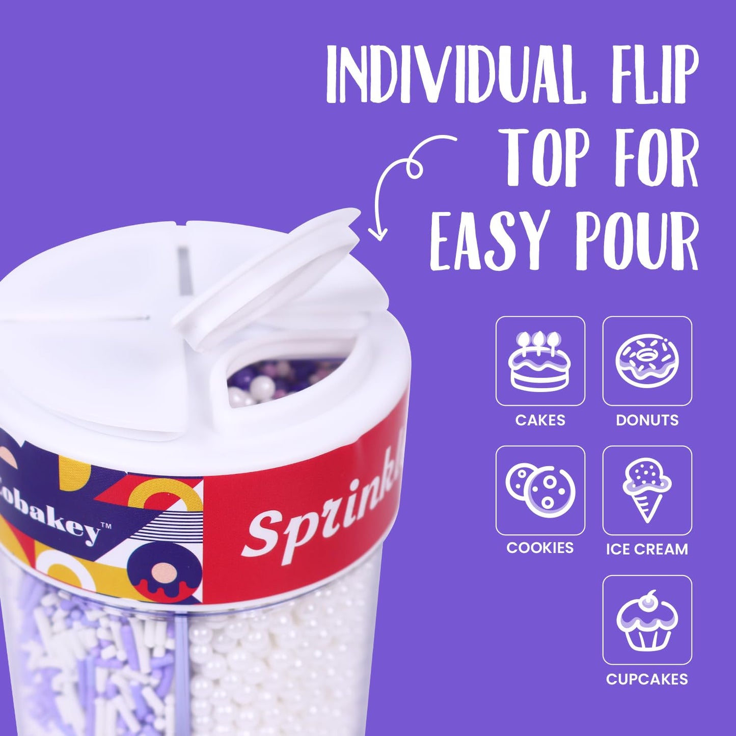 Sprinkles for Cake Decorating Edible Purple and White Jimmies Nonpareils Sugar Pearl Sprinkles Mix for Cookie Ice Cream Candy Ch