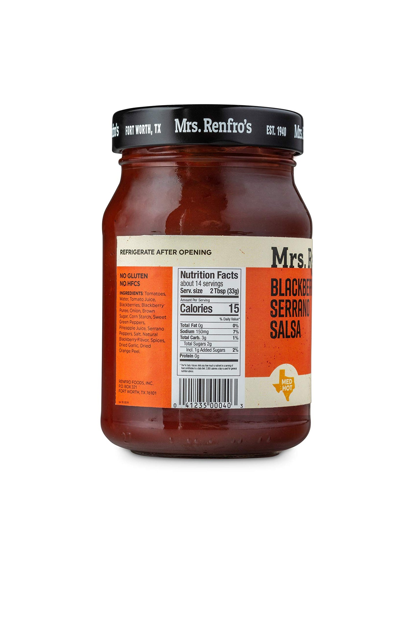 Mrs. Renfros Blackberry Serrano Salsa, Gluten Free, 16 oz Jars, 4-Pack