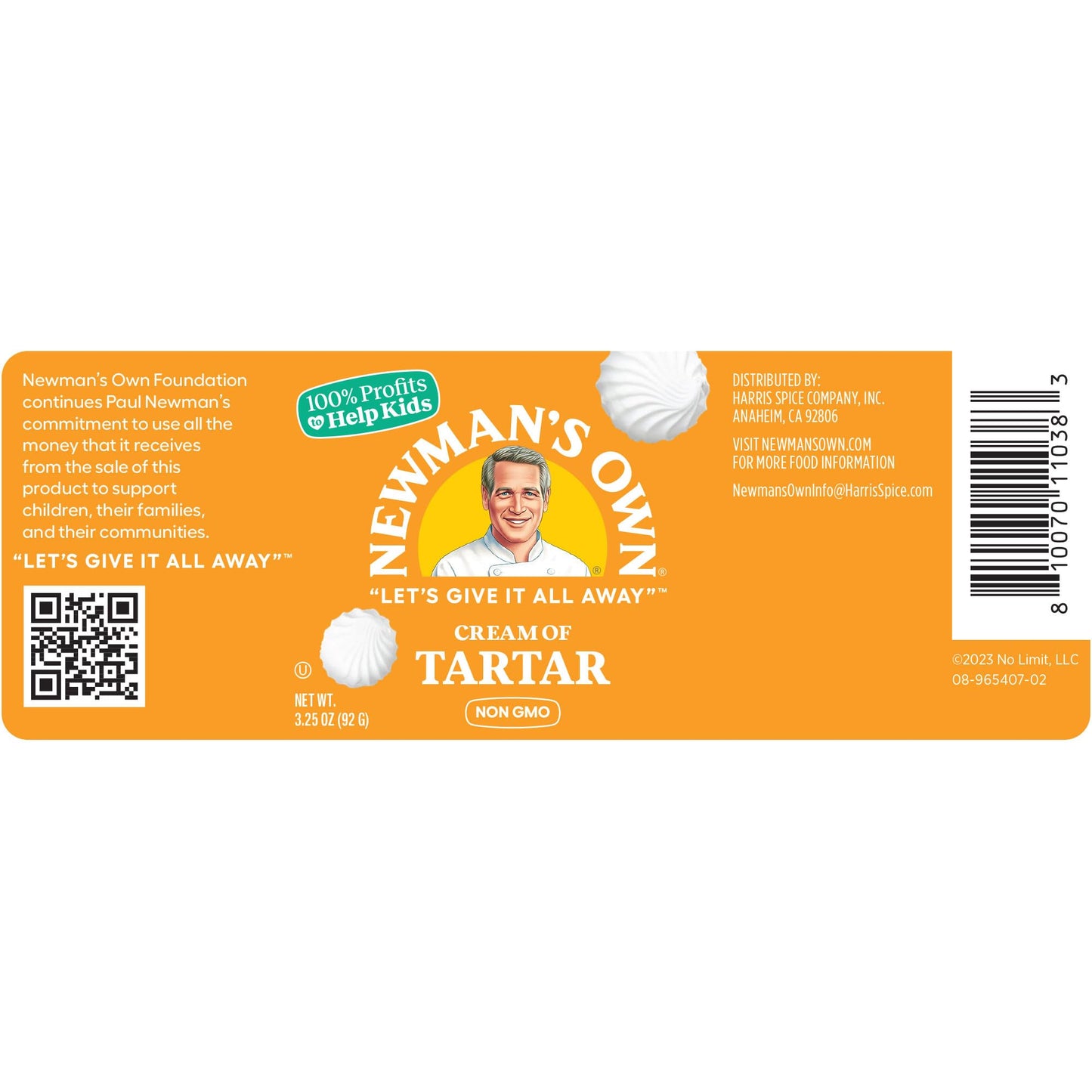Newman'S Own Cream Of Tartar, Baking Essential To Fluff Up Meringues, Cookies, And Cakes, Non-Gmo, Kosher, 3.25 Oz. Bottle