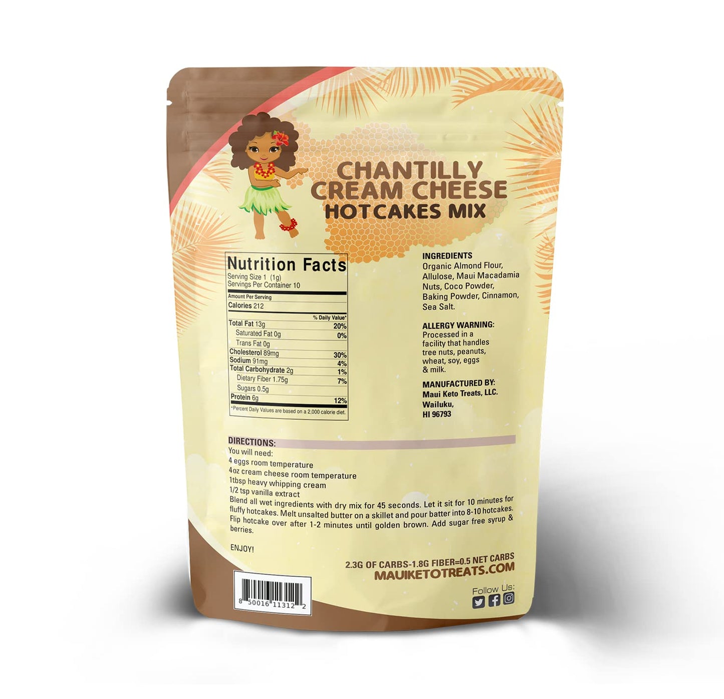 Maui Keto Treats Butter Cream Hot Cake Mix - Gluten Free, Low Carb Prepared With Almond Flour - 7.5 Oz (Chantilly Cream Cheese H