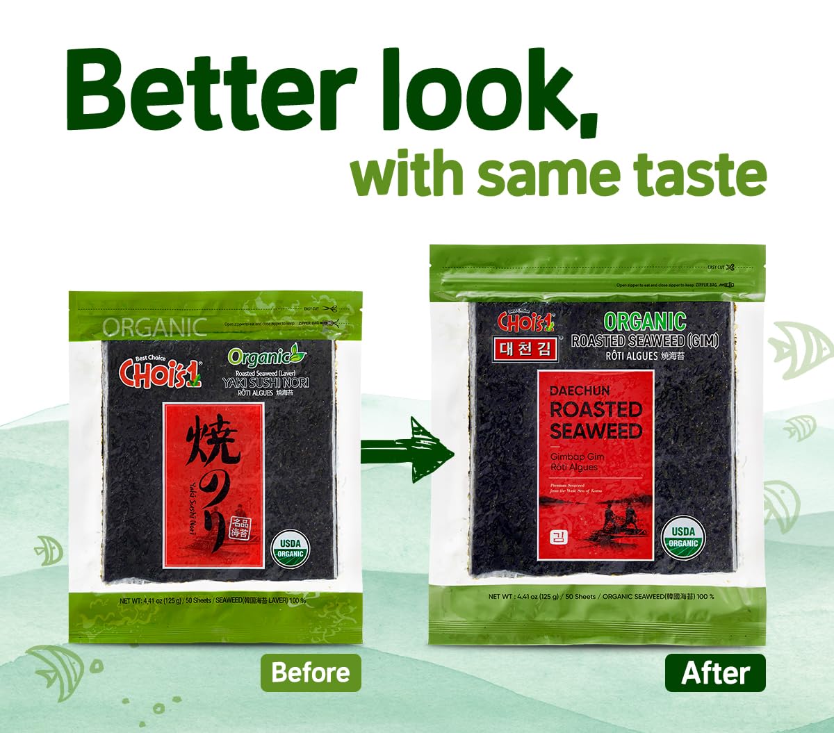 Choi'S 1 Organic Roasted Seaweed, Gim, Sushi Nori/ (50 Full Sheets)/ Product Of Korea/ Gold Grade- Vegan, Keto, Gluten Free, Ful