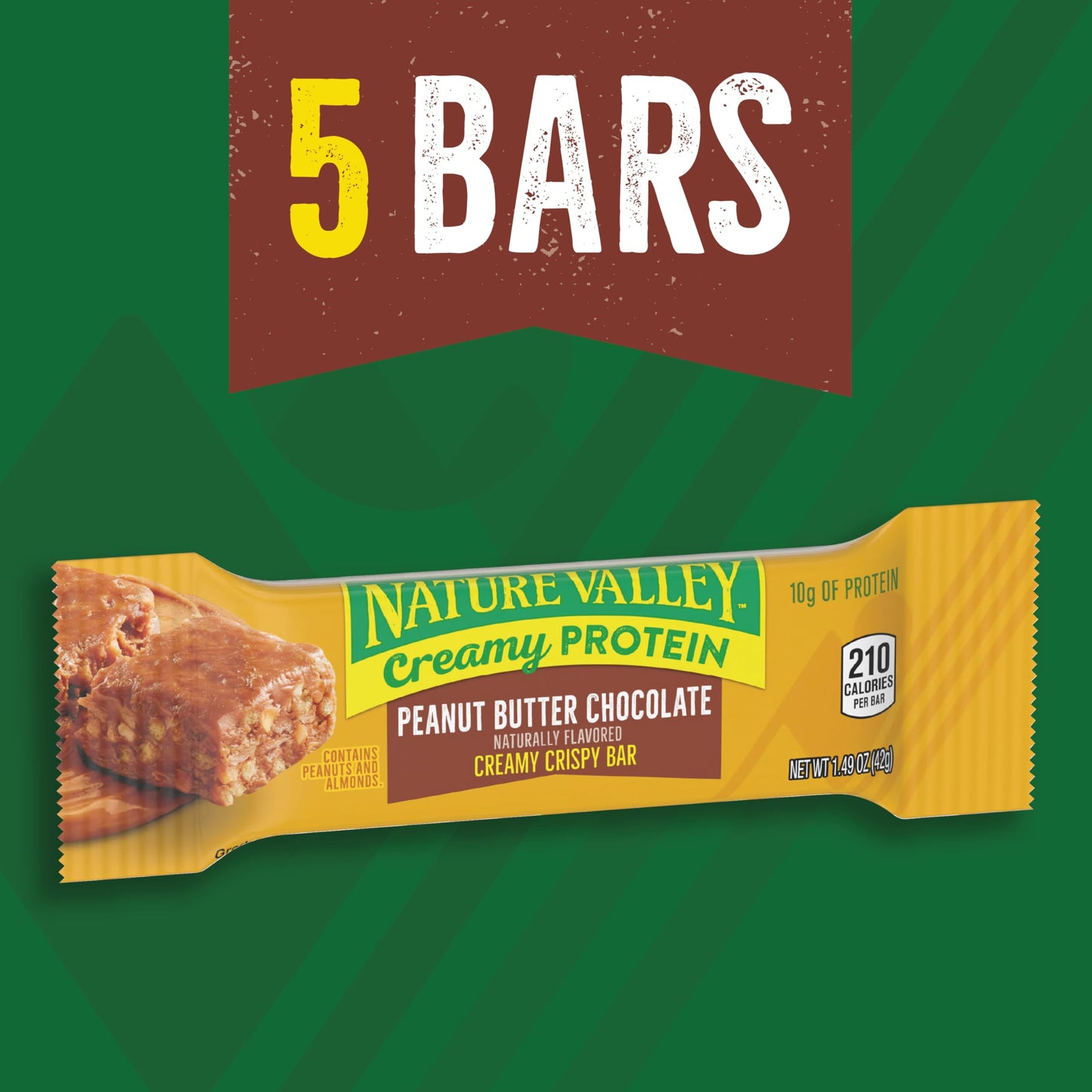 Nature Valley Creamy Protein Bars  Peanut Butter Chocolate  10g Protein Snacks  5 Bars  7.45 oz