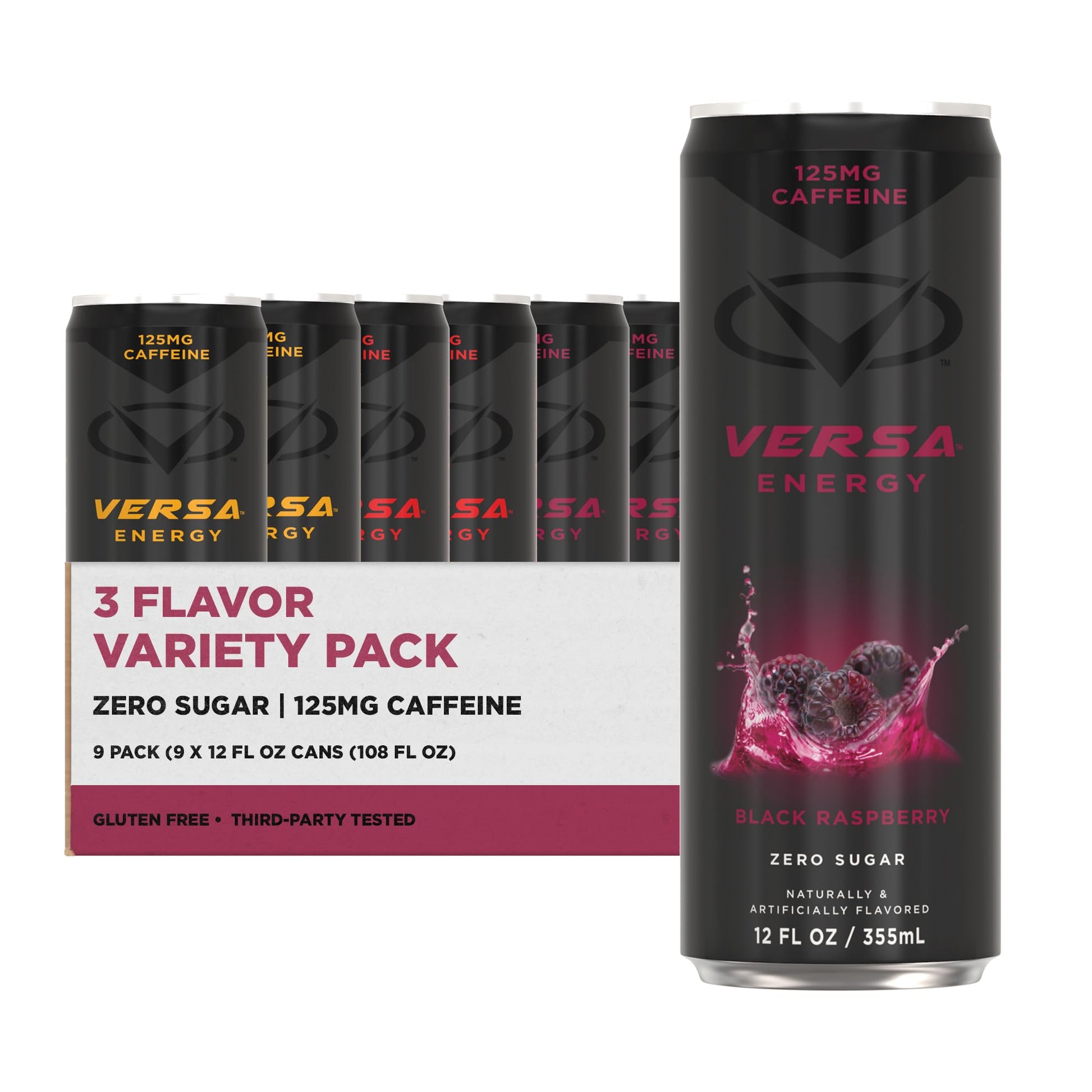 Versa Energy By Pescience  Sugar Free Energy Drink  125Mg Energy Blend  Perfectly Carbonated  Variety Pack  3 Flavors  Case Of 9