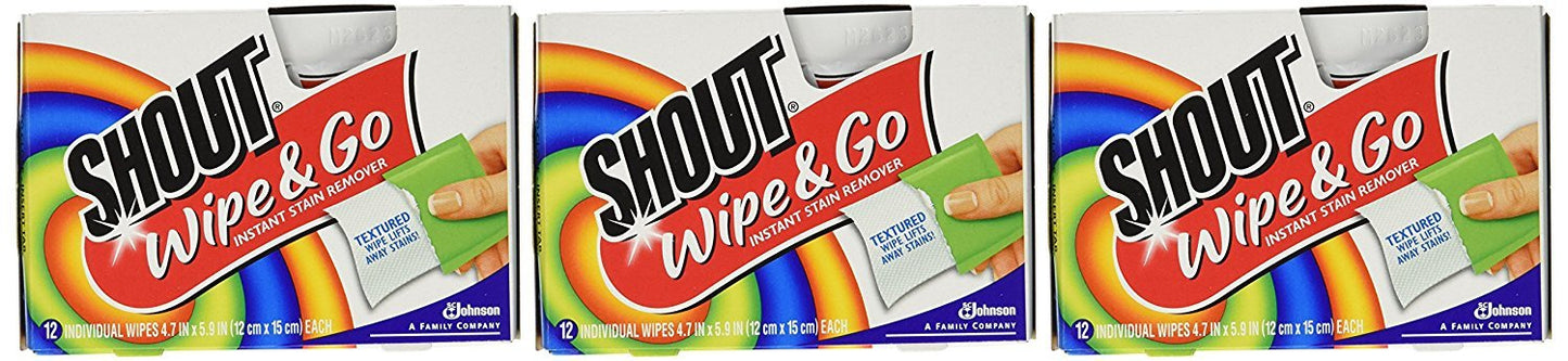 Shout Stain Remover Wipes-12 Ct (Pack Of 3)