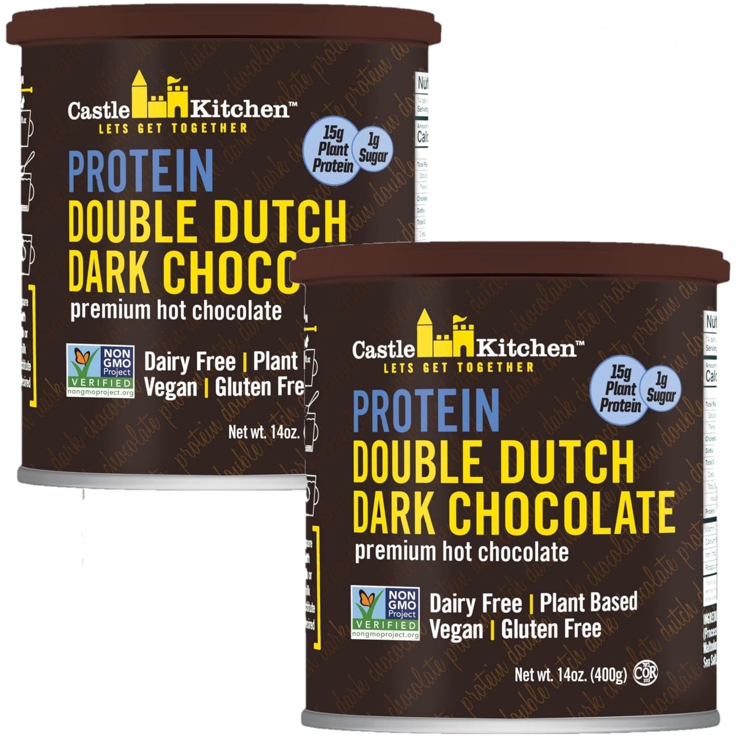 Castle Kitchen Protein Hot Chocolate (2 Pack, 9oz Ea.) - 15 Grams of Plant Protein Per Serving - Great Tasting Vegan Hot Cocoa M