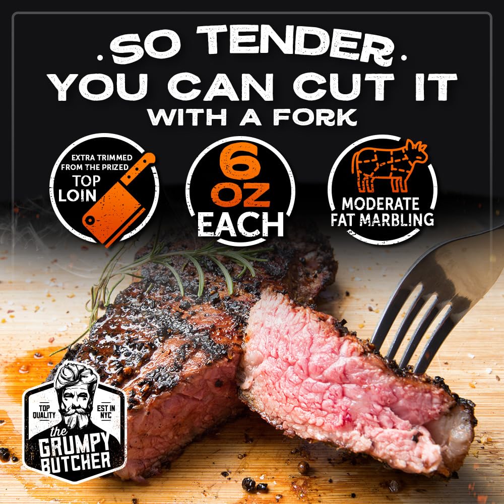 Grumpy Butcher 2-Steak Sampler Gift Basket For Men – 1 Ribeye Steak (14 Oz) & 1 Top Sirloin (6 Oz) – Gourmet Steakhouse Gift, Elegantly Packaged