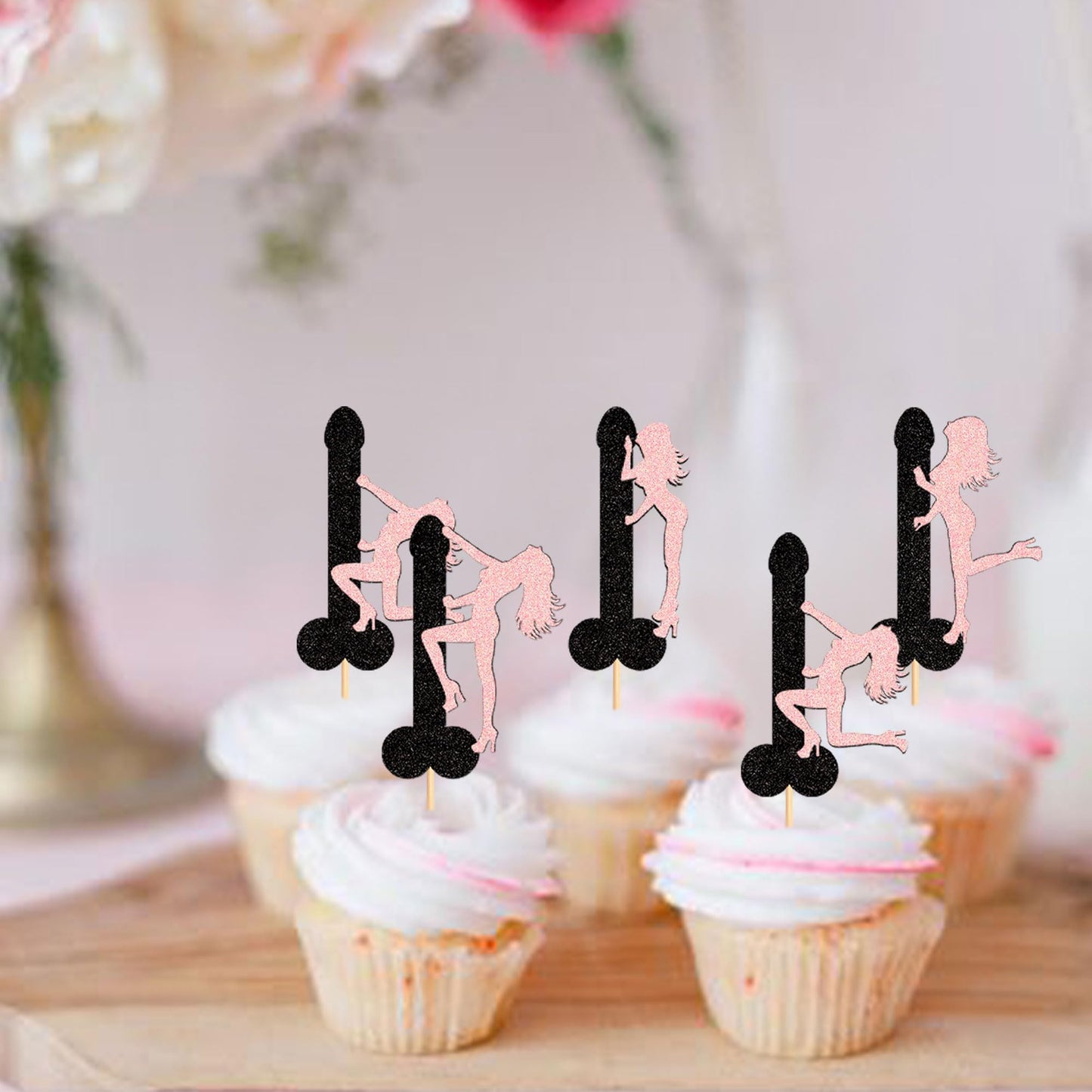Ercadio 24 Pack Pole Dancing Girl Cupcake Toppers Pink Pole Bachelorette Cupcake Picks Pole Dancing Girl Cupcake Picks For Brida