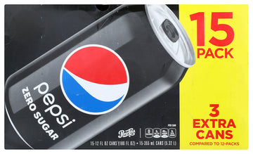 Pepsi Bonus Pack 12 fl oz 15pk Black, Zero Sugar, 15 Count, (Pack of 15)