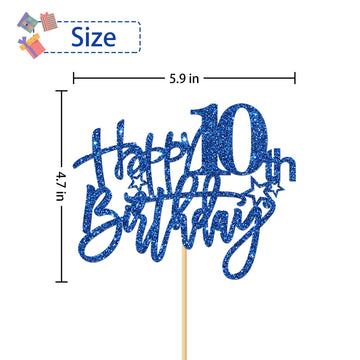 Roadsea Happy 10Th Birthday Cake Topper - Kid Girl Boy Ten Years Old Birthday Cake Supplies - 10Th Birthday Party Decorations -