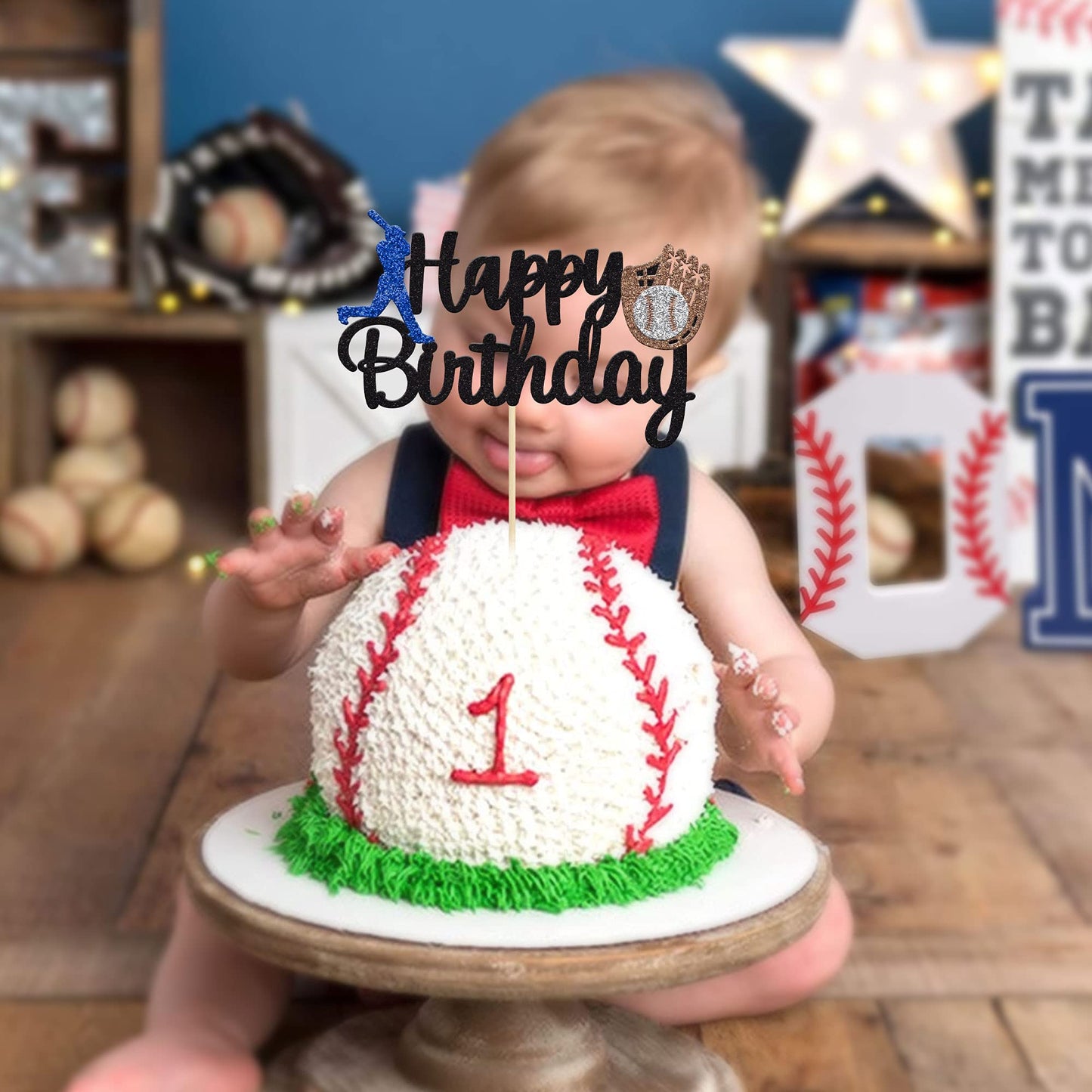 Gyufise 1Pc Baseball Theme Cake Topper Happy Birthday Baseball Player Cake Decoration For Baseball Sports Party Theme Party Deco