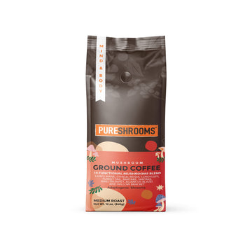 Mushroom Ground Coffee W/ 10 Organic Mushroom Extracts - King Trumpet, Agaricus Blazei, Willow Bracket, Lion'S Mane, Chaga, Reis