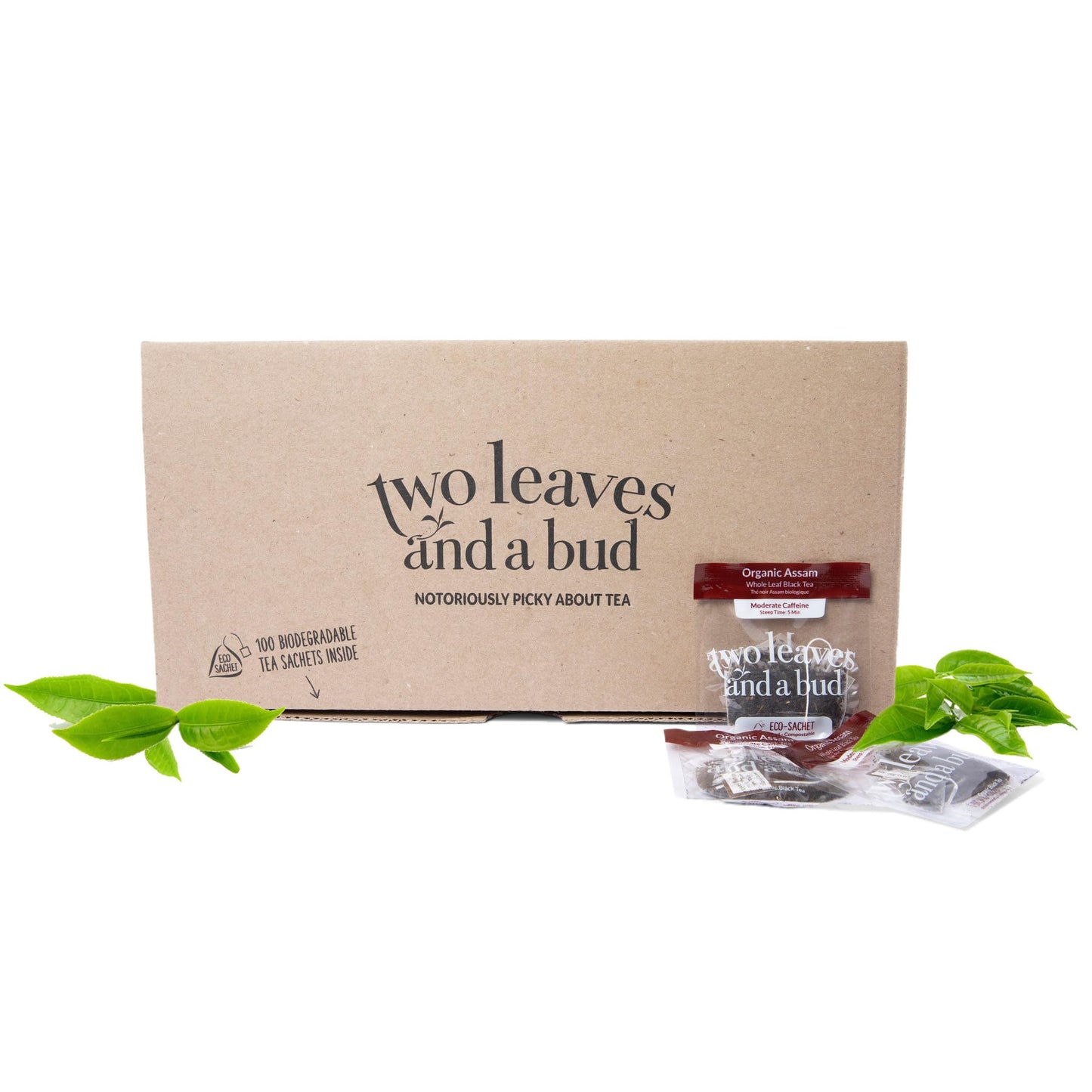 Two Leaves And A Bud Organic Assam Black Tea Bags, Whole Leaf Caffeinated Assam Tea In Compostable Sachets, Delicious Plain Or With Milk, 100 Count (Pack Of 1)