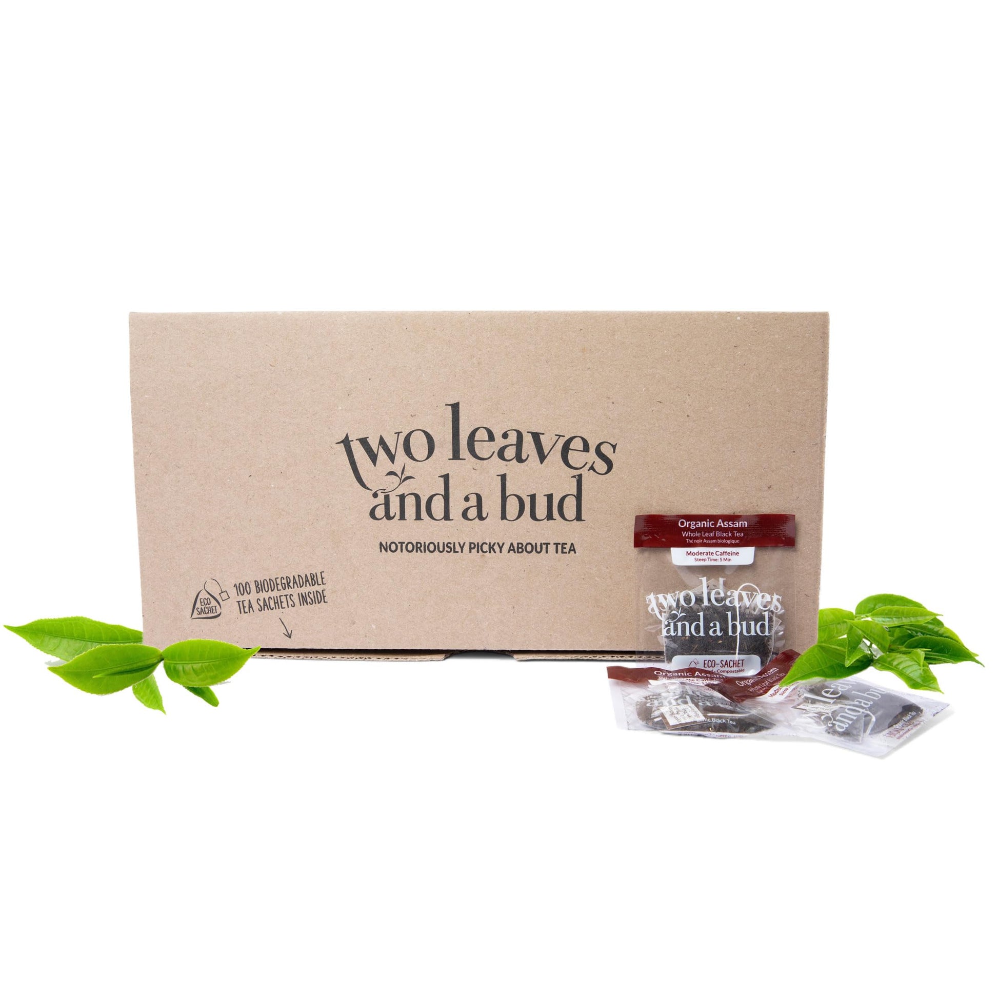Two Leaves And A Bud Organic Assam Black Tea Bags, Whole Leaf Caffeinated Assam Tea In Compostable Sachets, Delicious Plain Or With Milk, 100 Count (Pack Of 1)