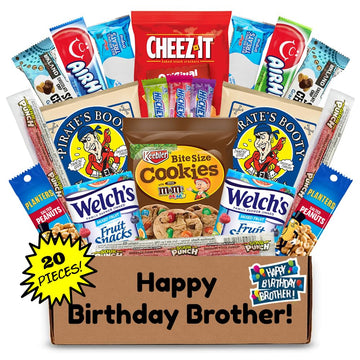 Hangry Kit Birthday Snack Box For Your Brother - (20 Count) Happy Birthday Gift Basket Care Package - Contains Birthday Snacks,
