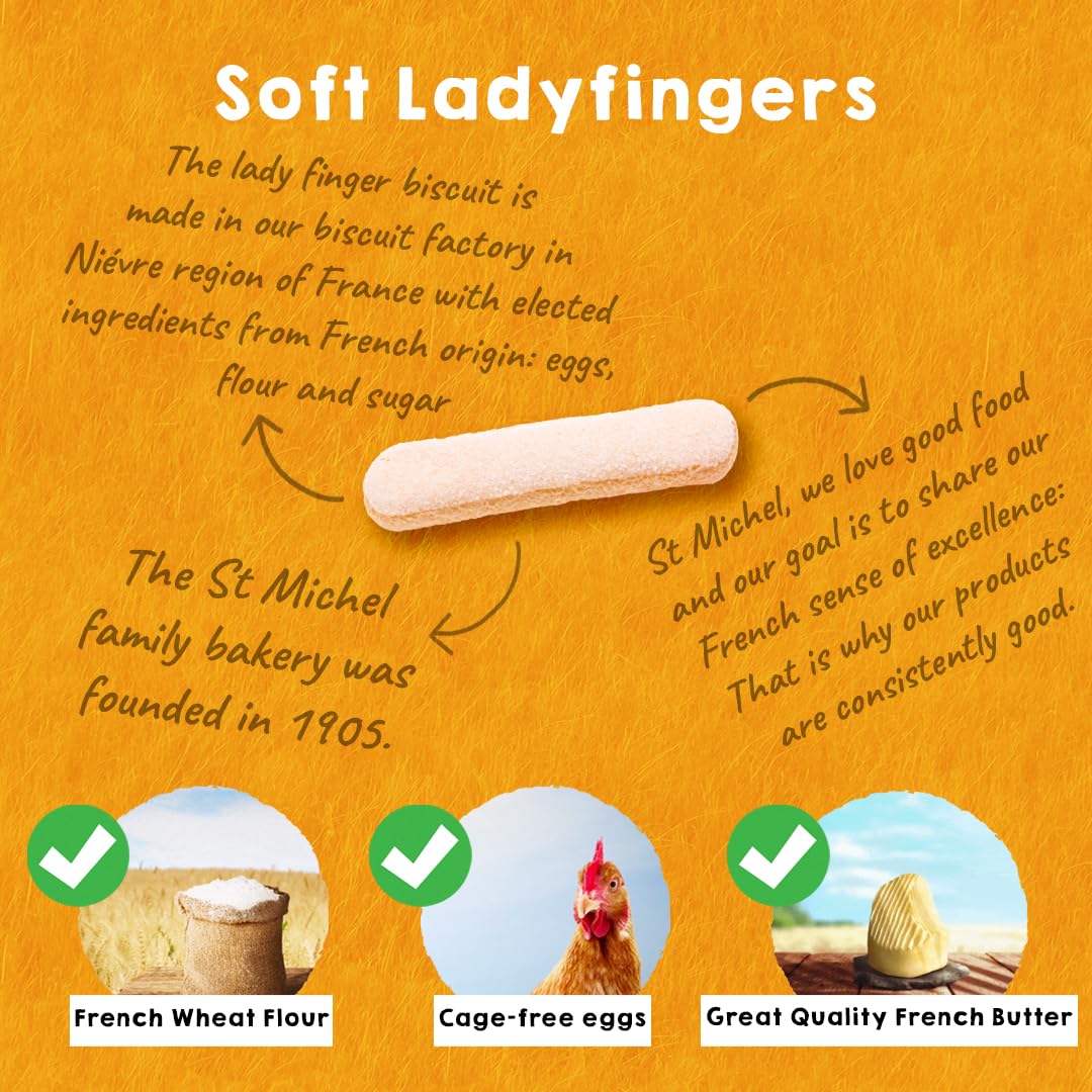 St Michel Traditional 30 Ladyfingers Made In France Biscuits For Tiramisu Pack Of 2 (4.41Oz Each) Non-Gmo Ladyfingers All Natura