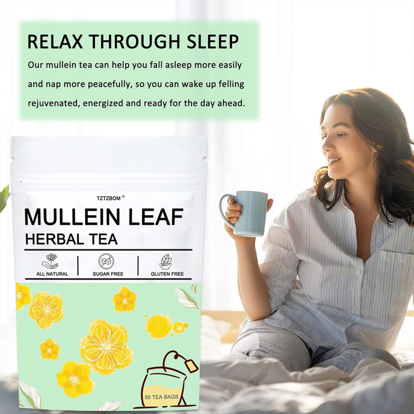 Mullein Tea Bags, Premium 50 Mullein Tea For Lungs, 100% Pure Mullein Leaf Tea, Good For Lungs Cleanse And Respirator