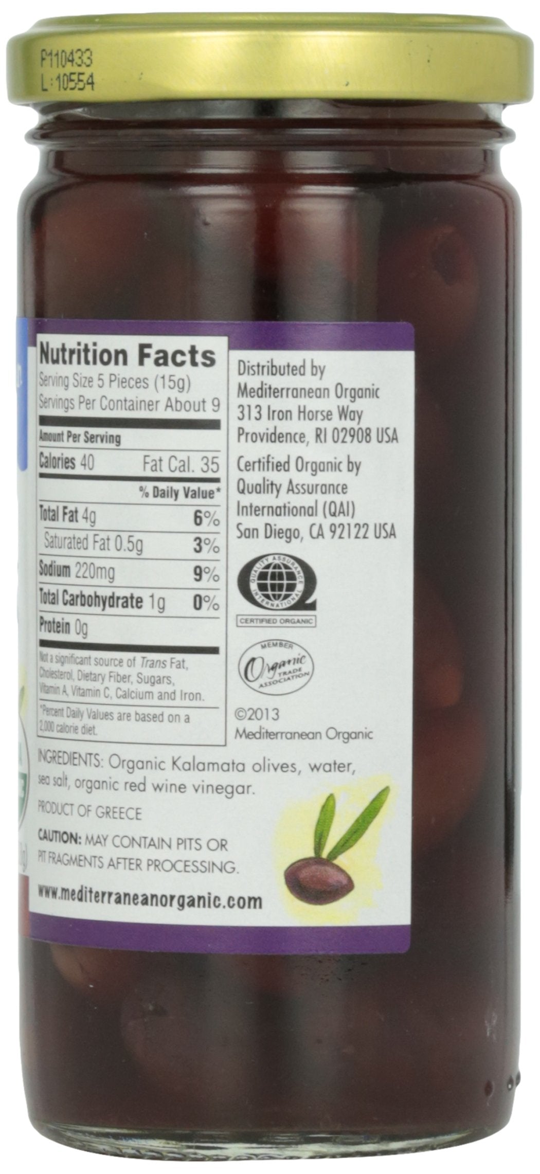 Mediterranean Organic Kalamata Olives, Pitted, 8.4 Oz