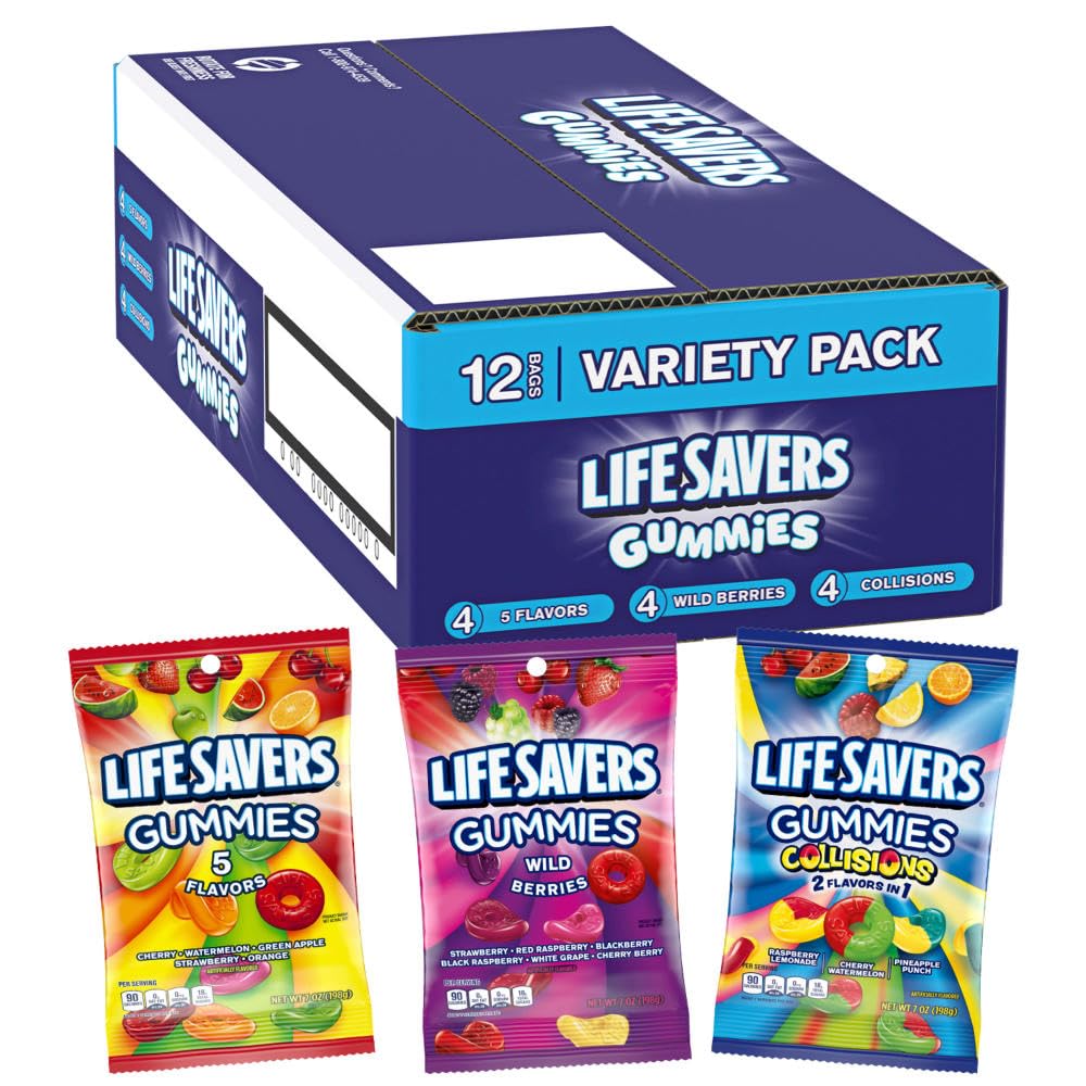 LIFE SAVERS Wild Berry, Collisions, and 5 Flavors Assorted Candies, Gummy Candy Variety Pack, 12 Count Bags