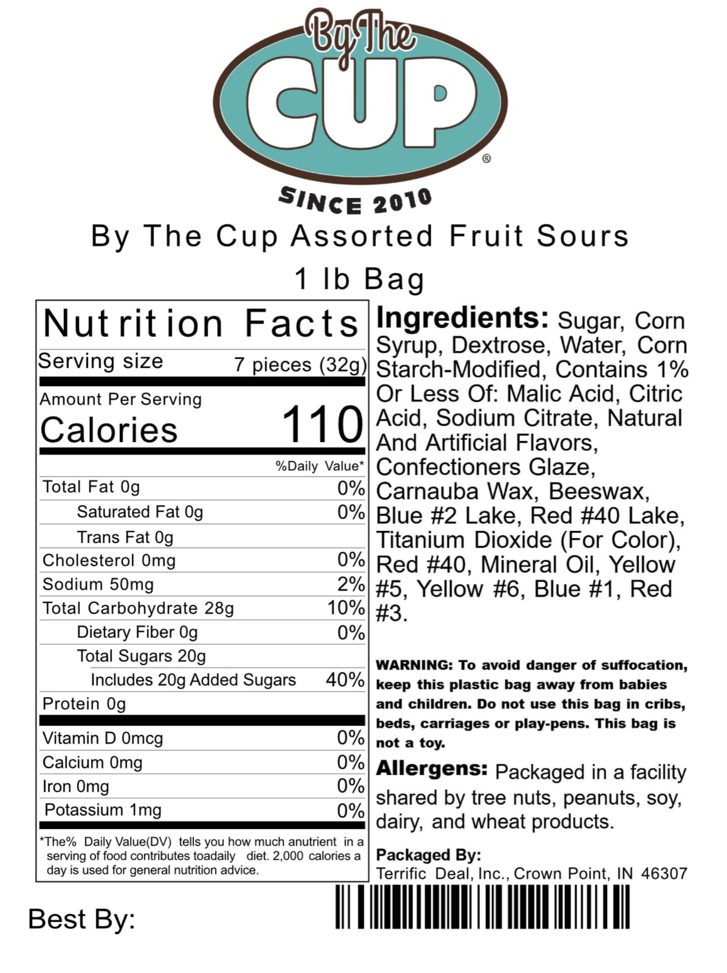 By The Cup Assorted Fruit Sours Chewy Candy, 1 Lb Bulk Bag
