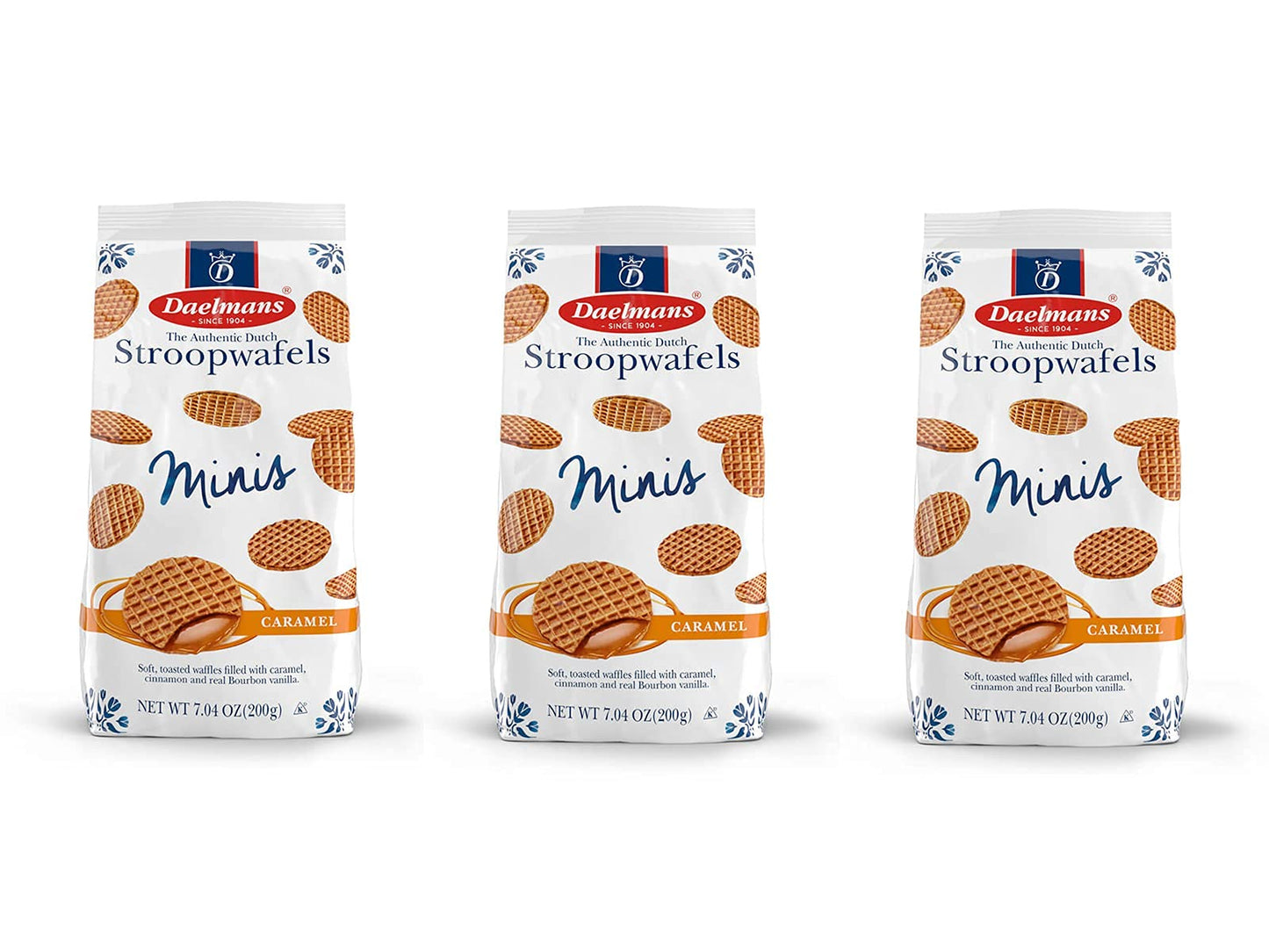 DAELMANS Stroopwafels, Dutch Waffles Soft Toasted, Pack of 3, Caramel, Office Snack, Mini Size, Kosher Dairy, Authentic Made In