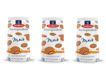 DAELMANS Stroopwafels, Dutch Waffles Soft Toasted, Pack of 3, Caramel, Office Snack, Mini Size, Kosher Dairy, Authentic Made In