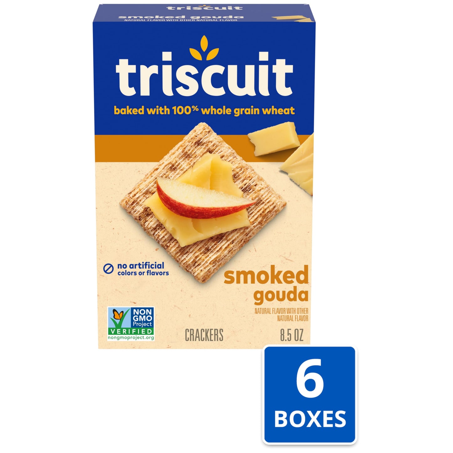 Triscuit Whole Grain Wheat  ers, Smoked Gouda Flavor, 8.5 oz Pack of 6, Perfect for Lunch Snacks