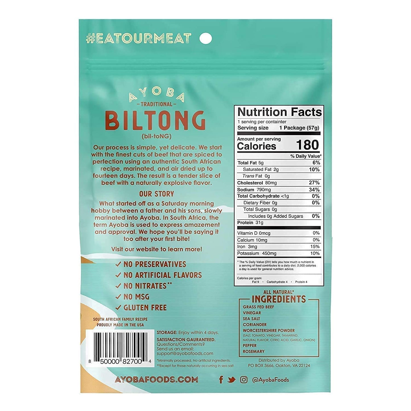 Ayoba Traditional Grass Fed Beef Biltong Slices (2 Ounce, Pack Of 3) Keto Friendly Air-Dried Grass Fed Beef Paleo Snacks - Glute