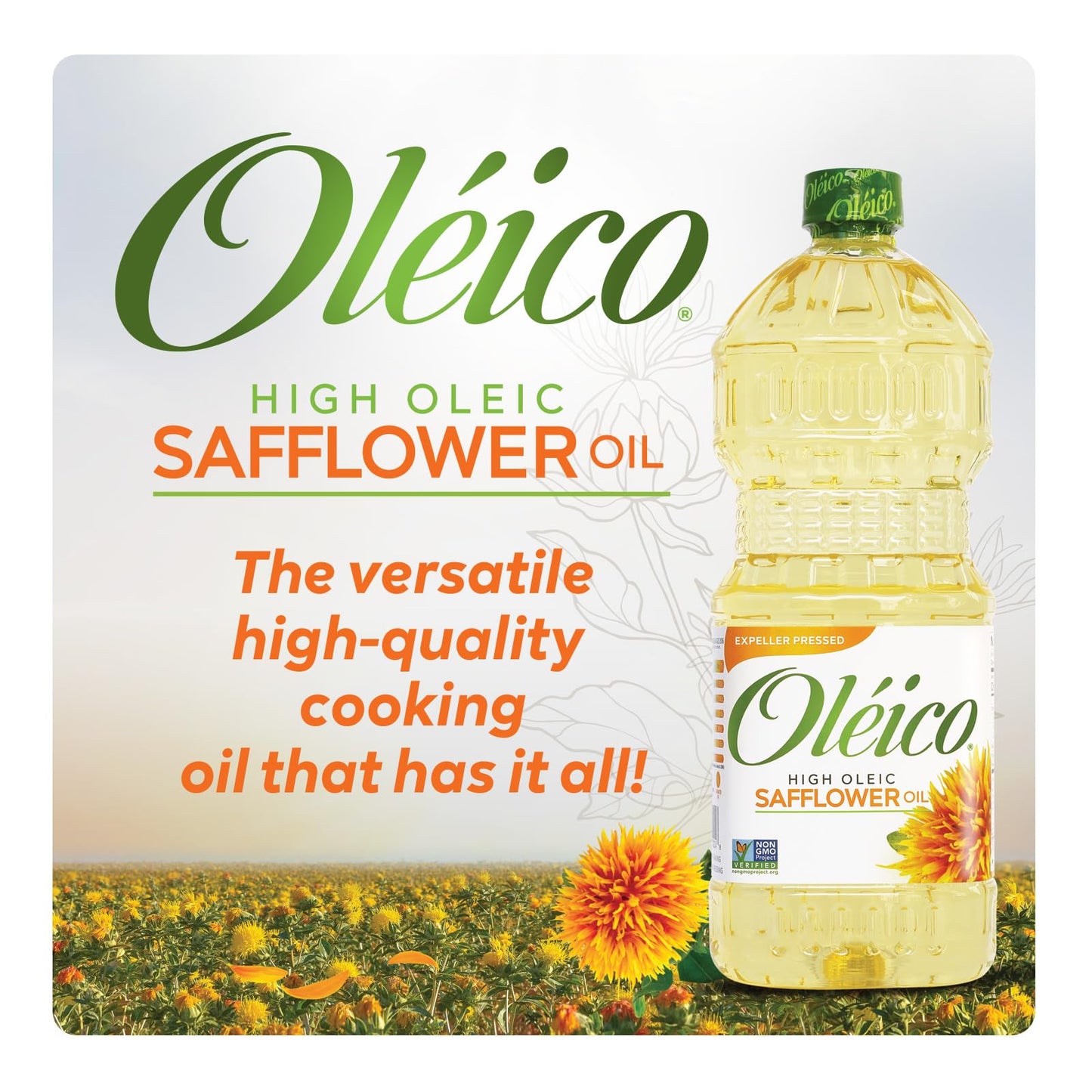 Oleico Safflower Oil - High Oleic, Non-GMO, Kosher, Expeller Pressed - 32.3 fl oz