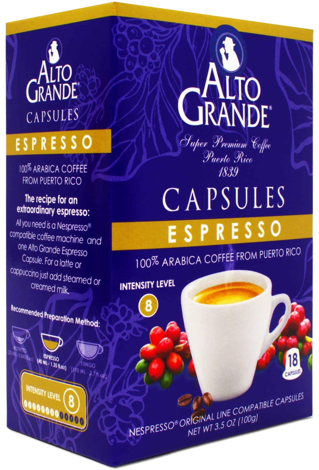 Alto Grande Super Premium Espresso Capsules, 100% Arabica Coffee, 18 Count, Coffee