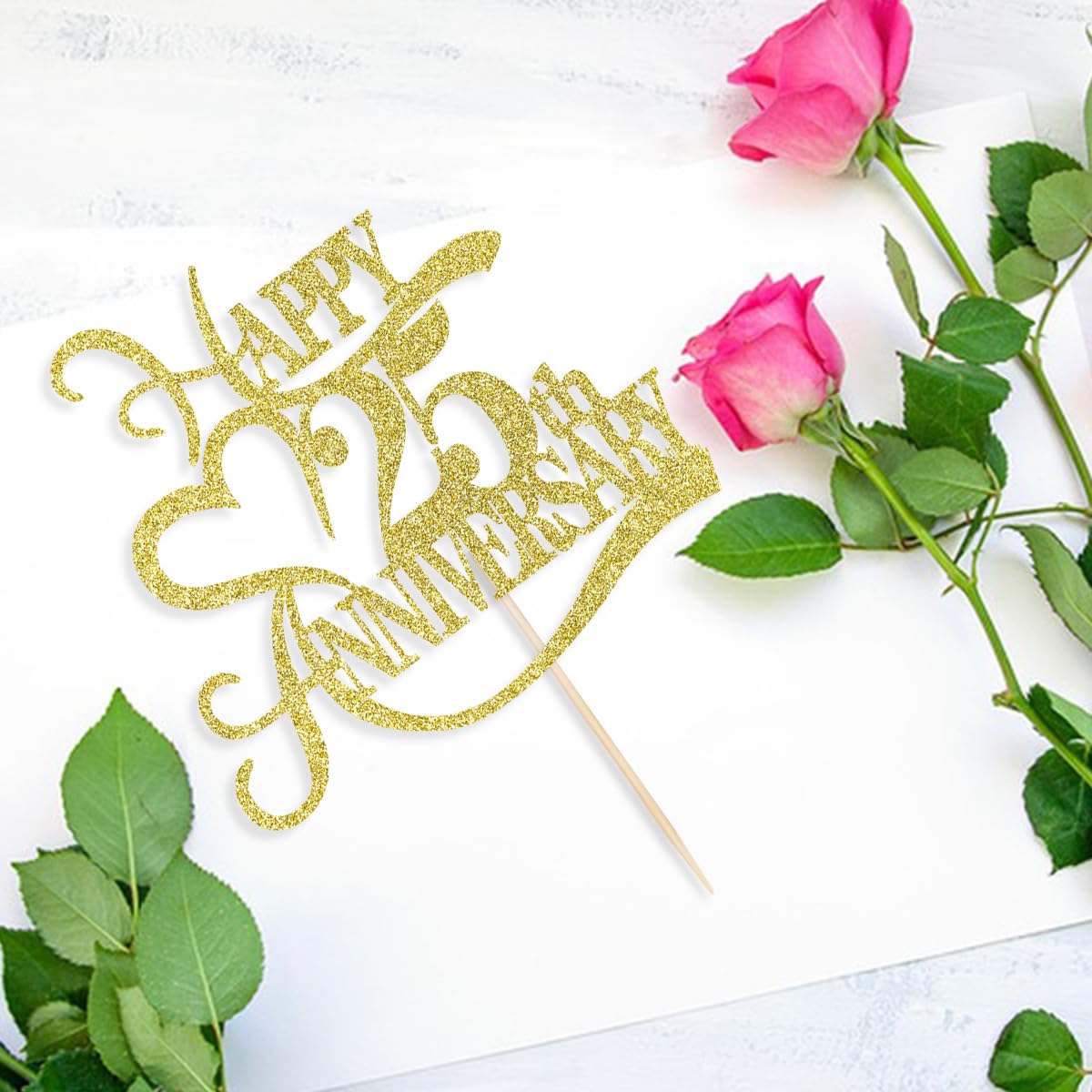 Yetxel Gold Glitter Cake Topper - 25th Anniversary Party Decoration, Paper Material, 25 Color