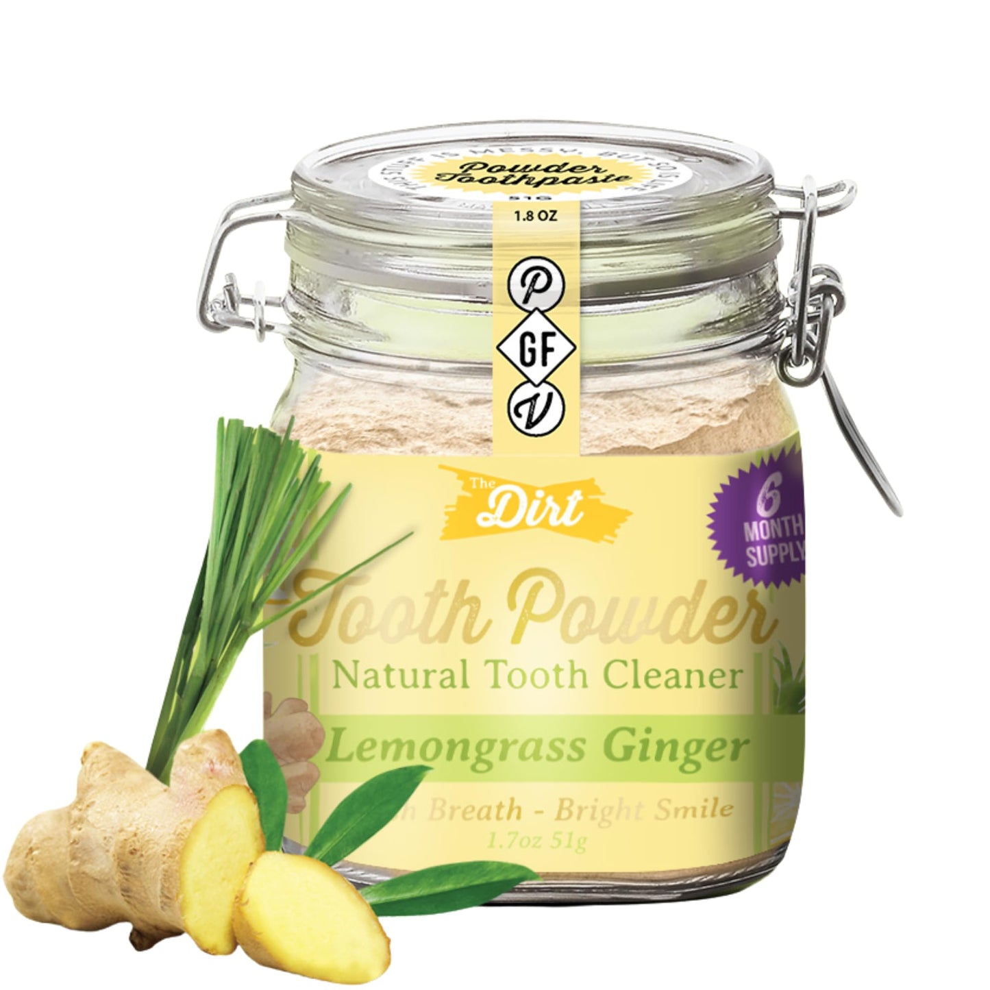 The Dirt Tooth Powder - Natural Fluoride-Free Toothpaste Alternative, Vegan - Essential Oils & Bentonite Clay (Lemongrass & Ging