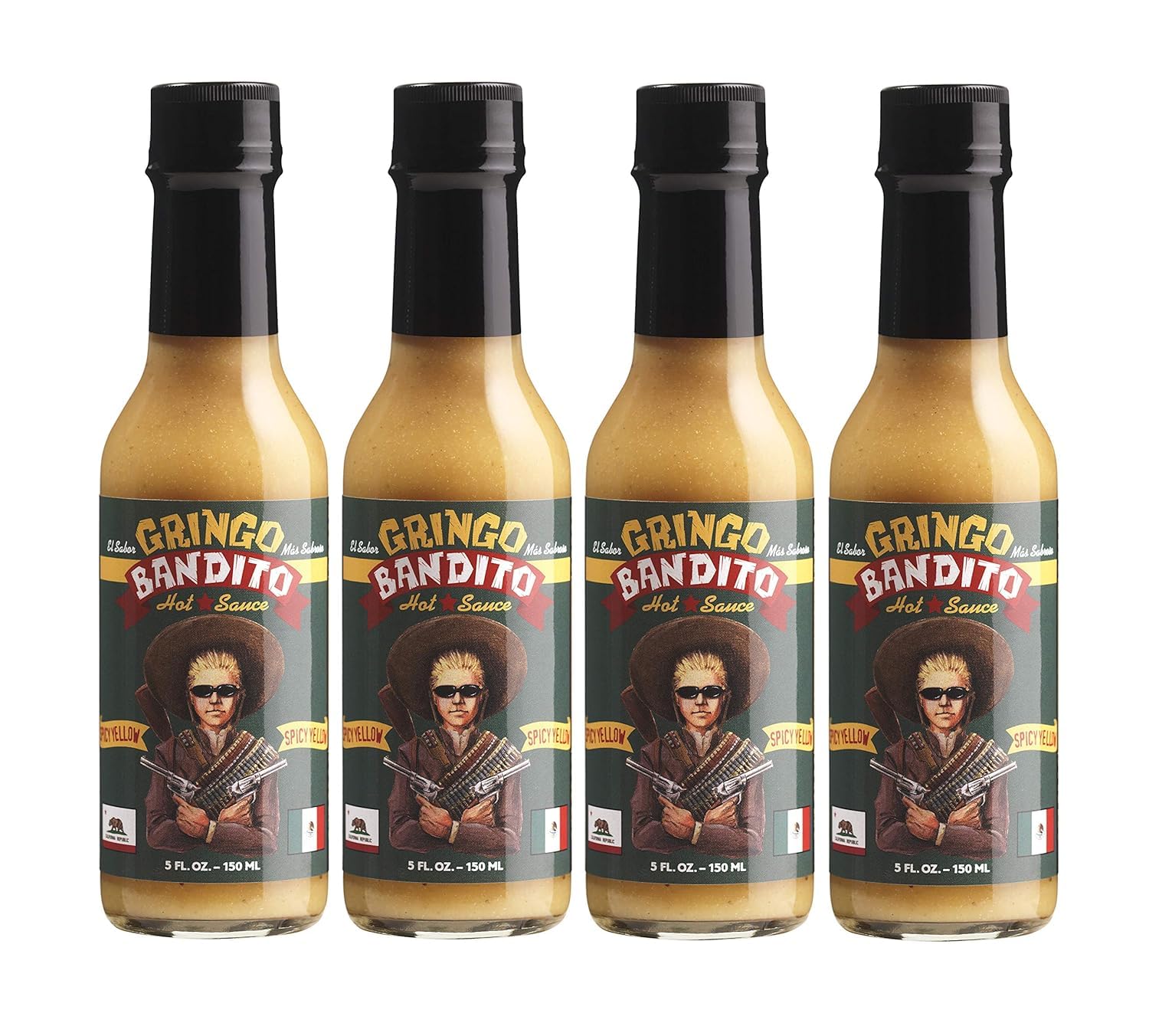 Gringo Bandito Hot Sauce, Fiery Yellow, 5 Ounce (Pack Of 4)