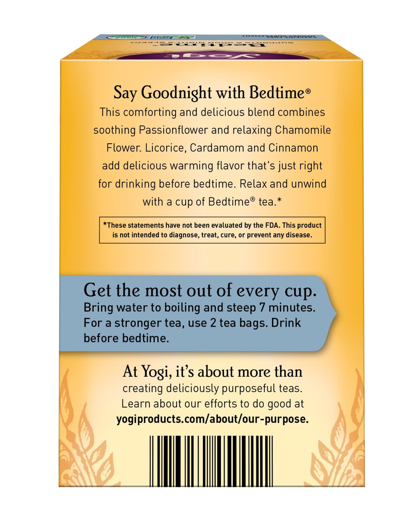 Yogi Organic Bedtime Tea, 16 Count, Herbal Tea Bags, Caffeine-Free, Relaxing Blend
