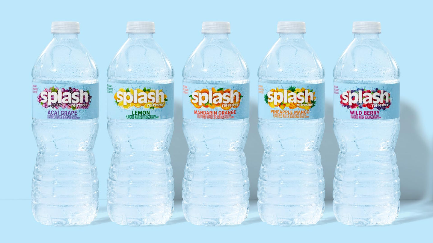Splash Refresher Acai Grape Flavored Water, 16.9 Fl Oz, Plastic Bottle Pack of 6